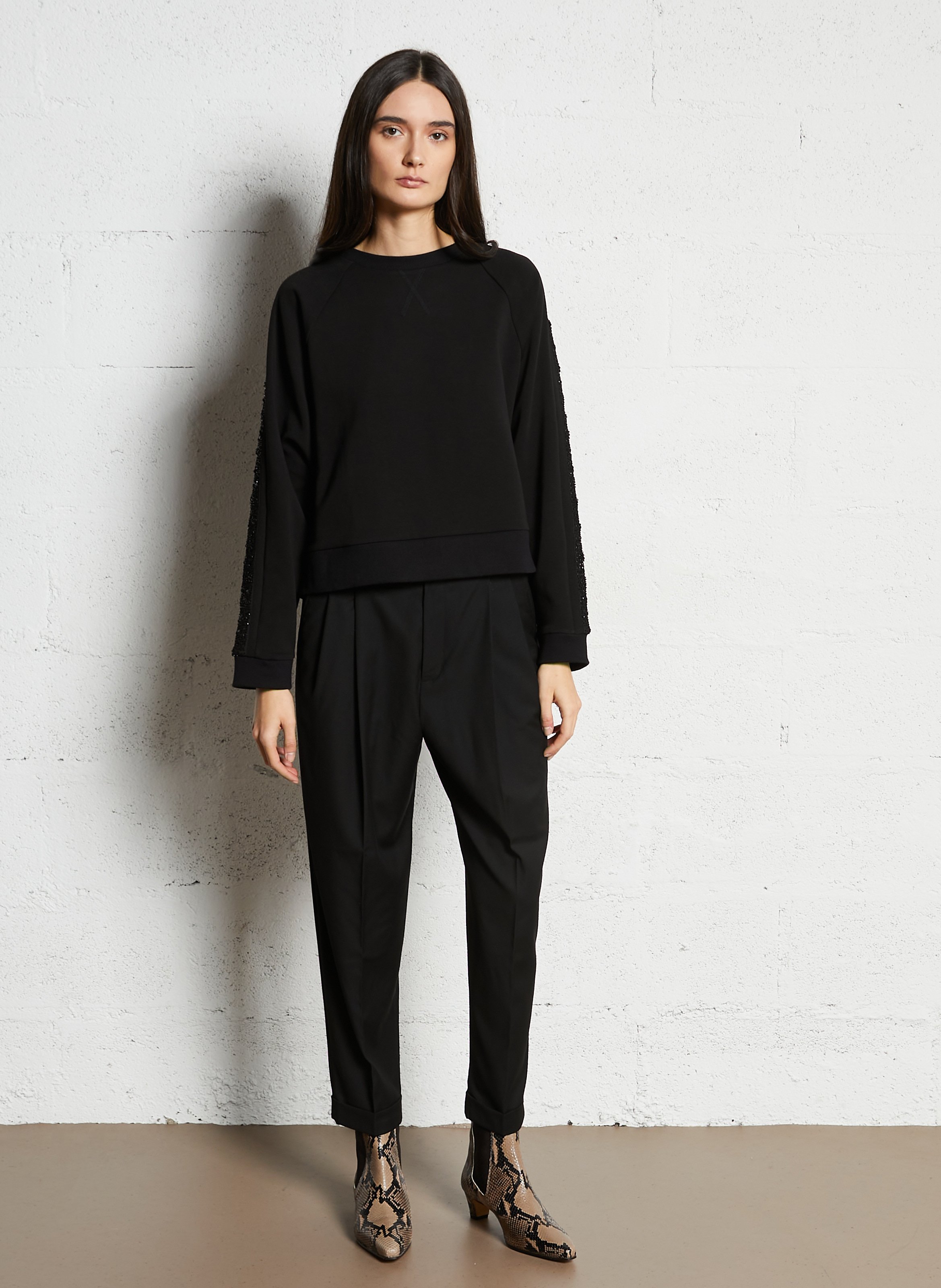 Sweat droit uni à détail sequins IKKS Noir