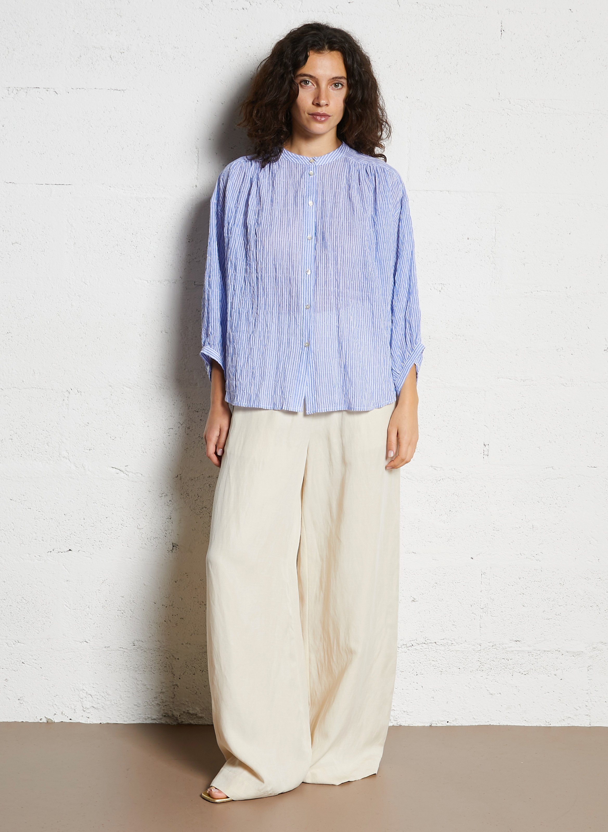 Chemise ample col mao en coton mélangé JC SOPHIE Bleu