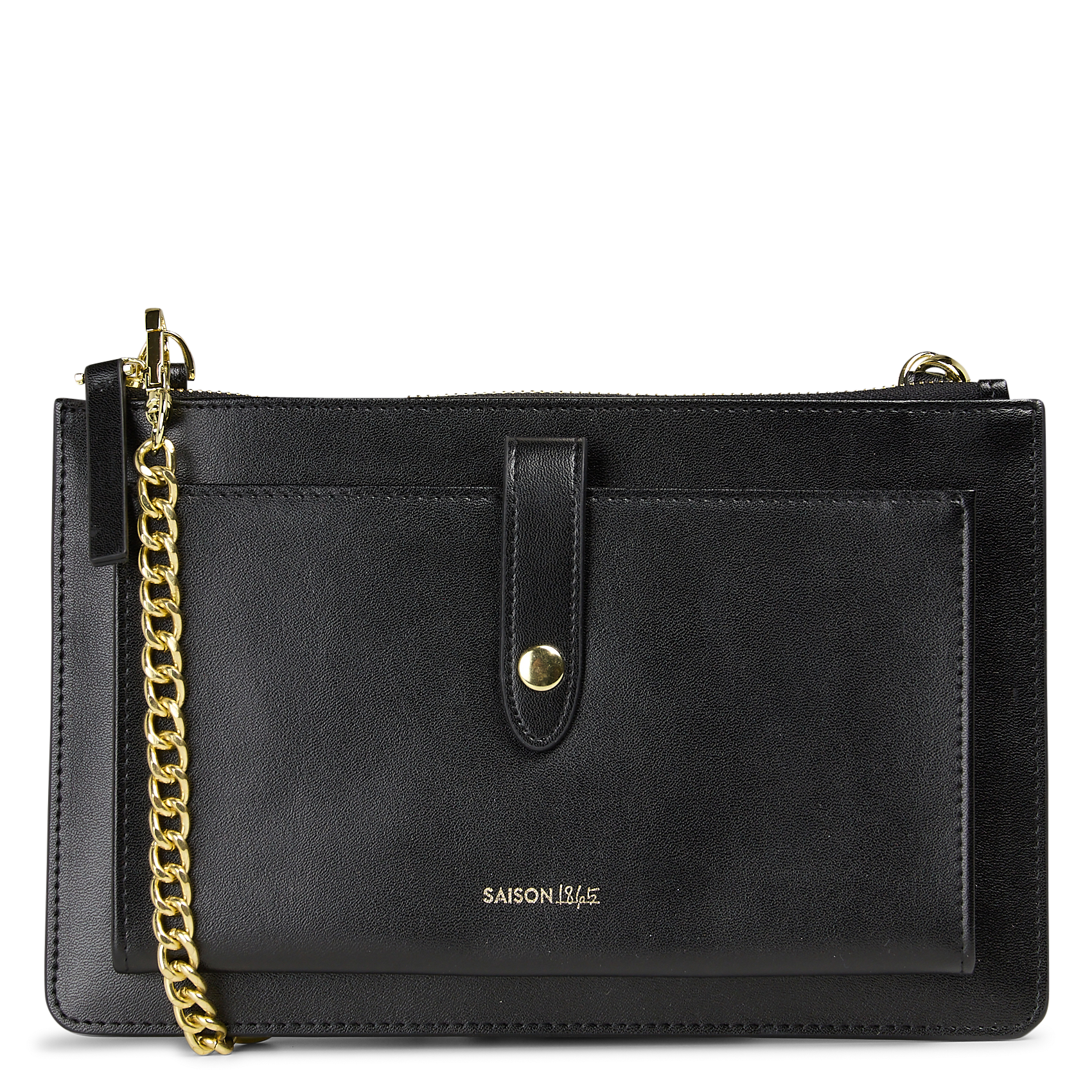 Leather flap bag with logo SAISON 1865 Black