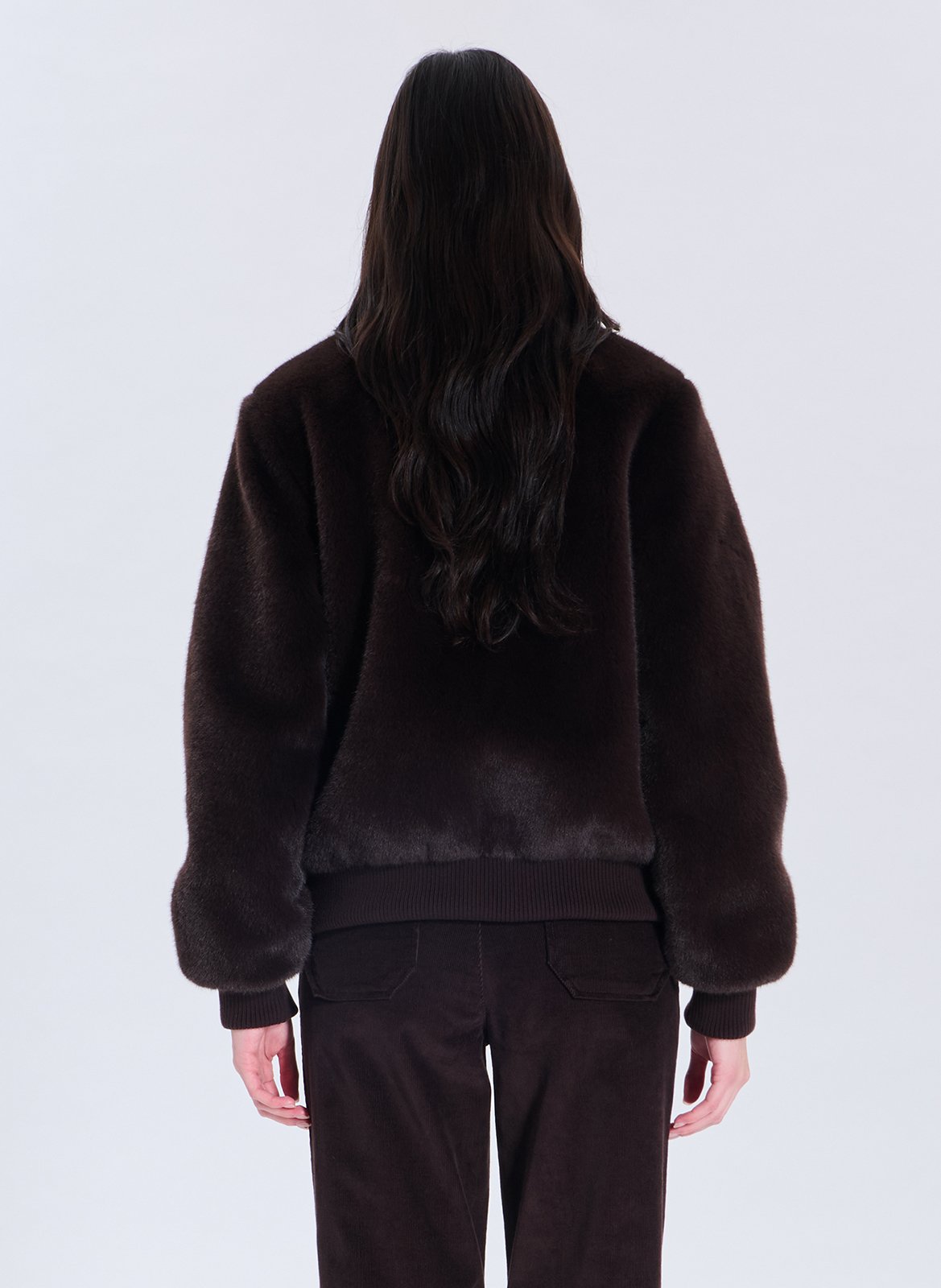 High-neck faux fur jacket ZAPA Brown