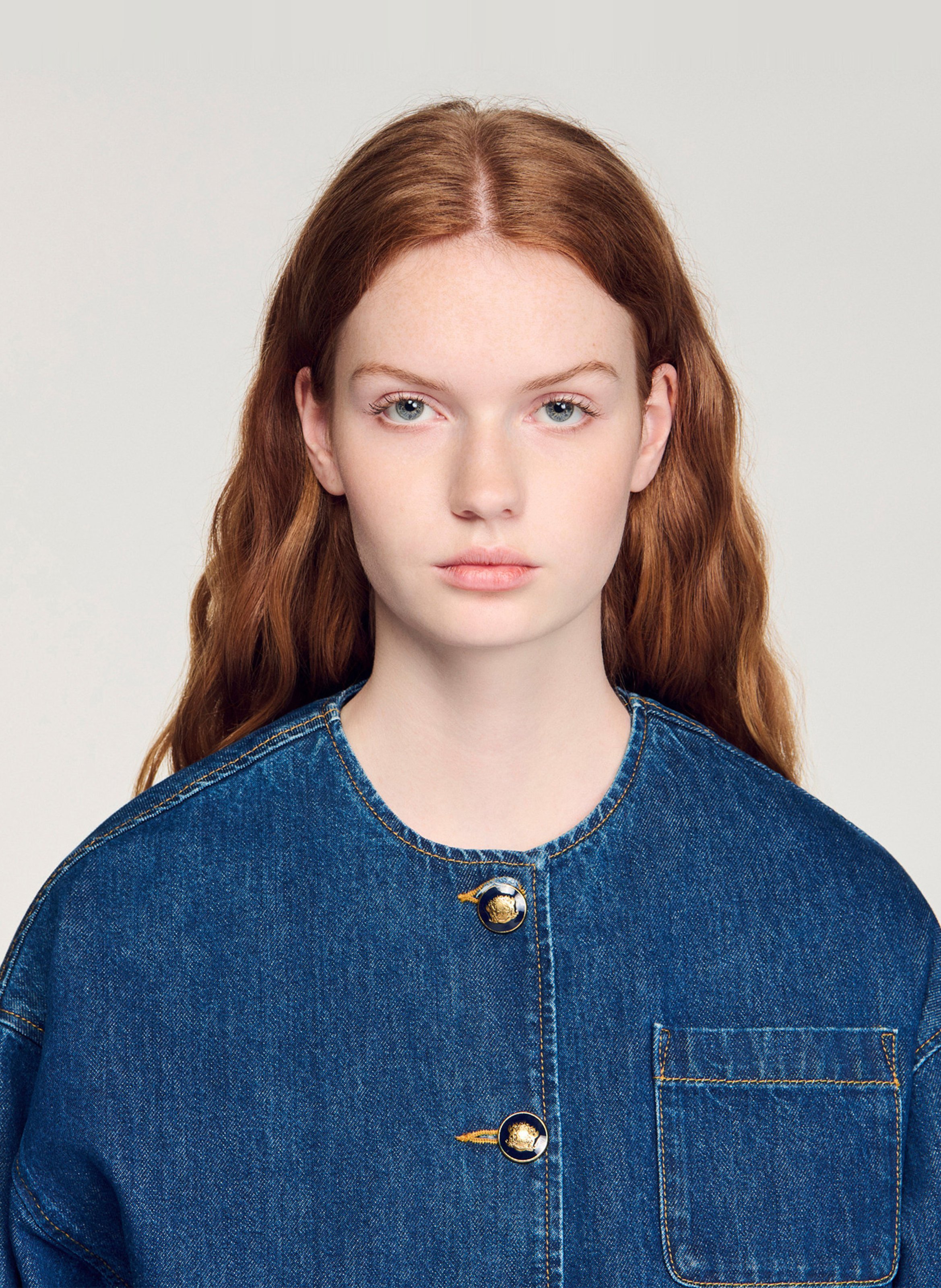 Veste ample boutonnée en denim SANDRO Bleu