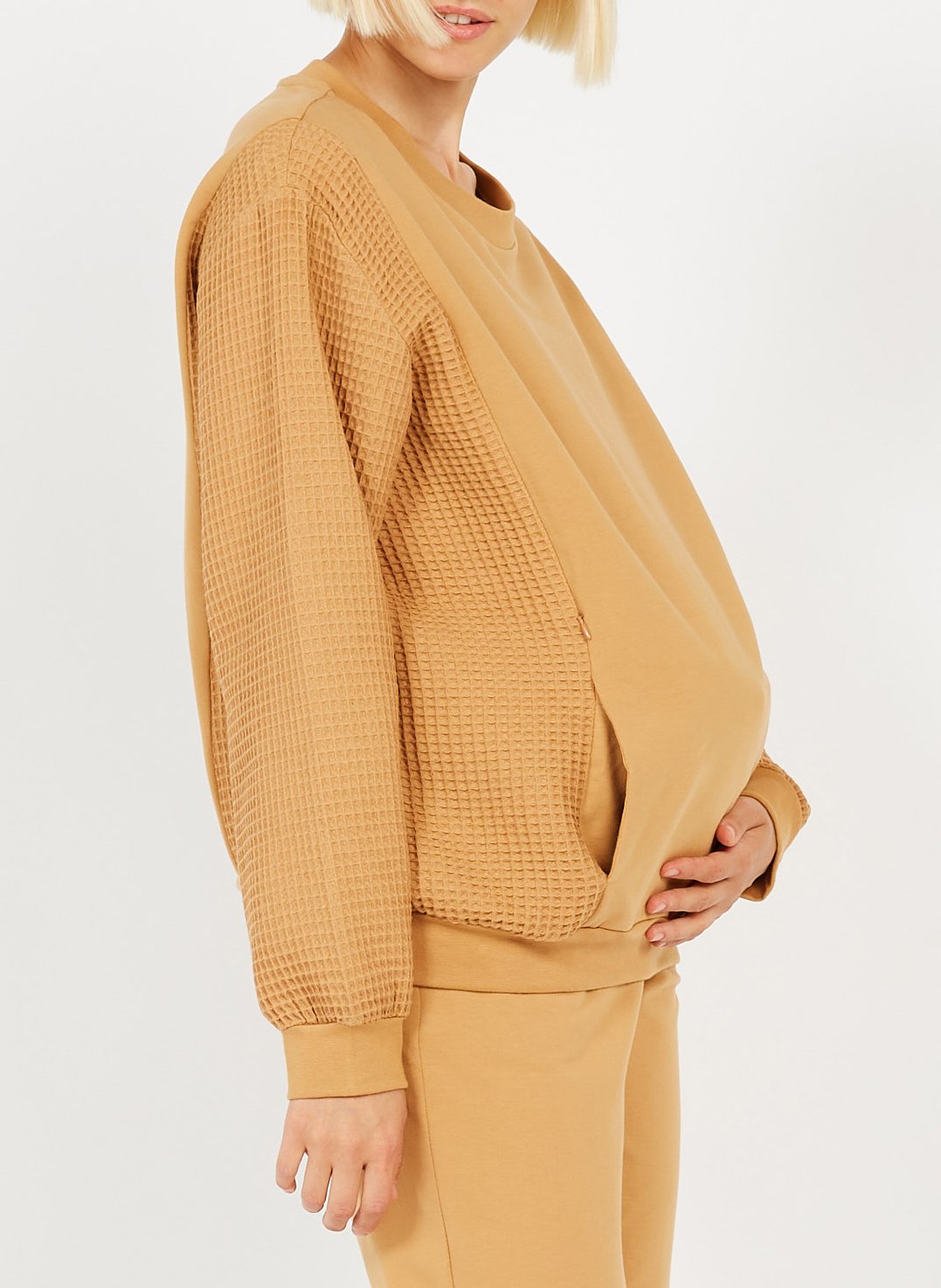 Katoenen zwangerschapstop met lange mouwen POLINA Bruin