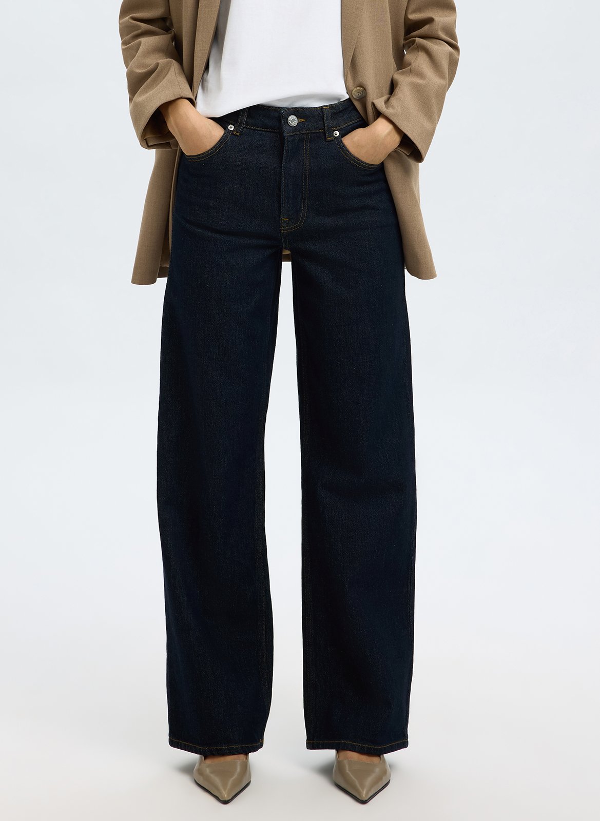 Flared organic cotton blend jeans SELECTED Blue