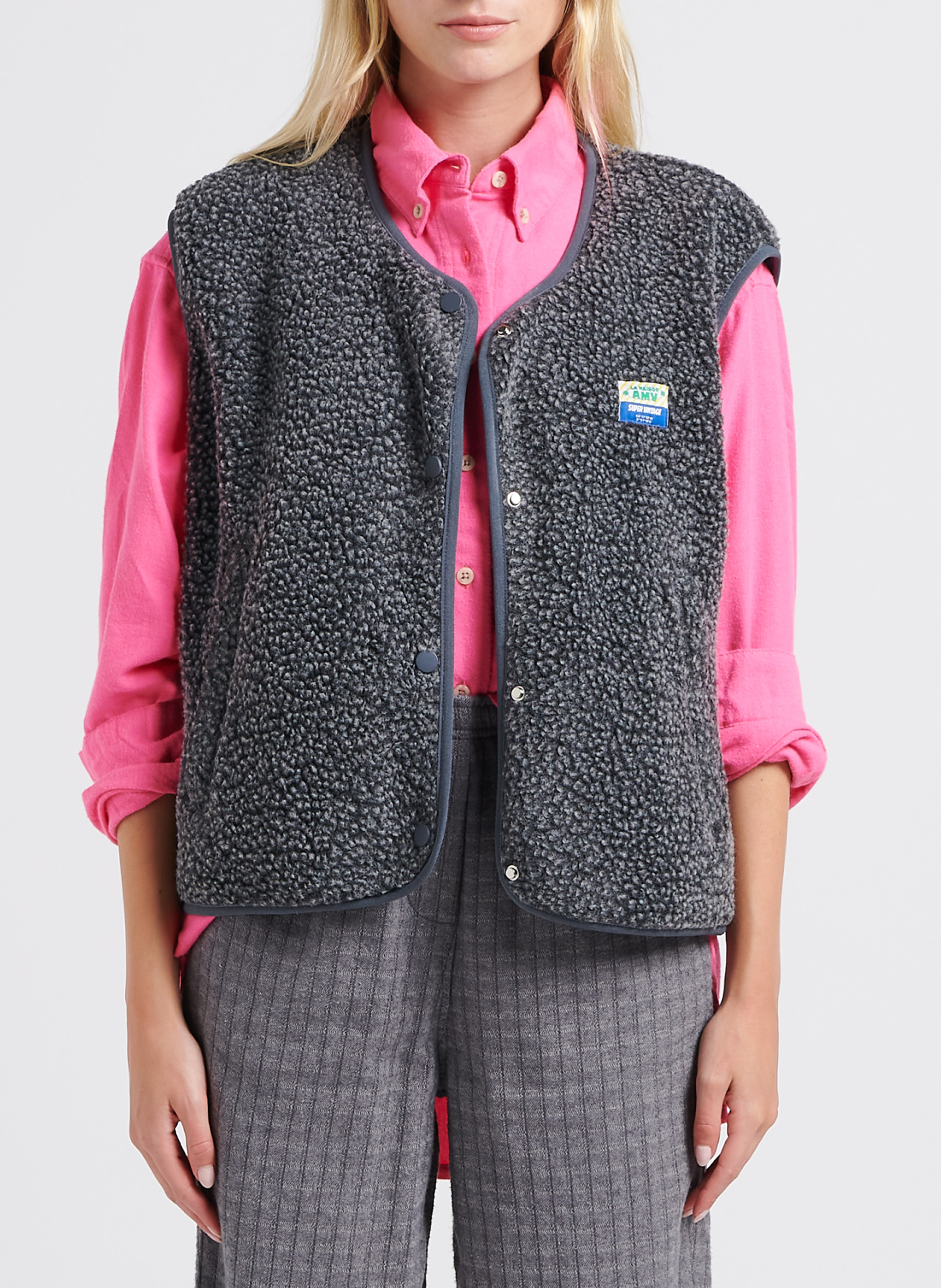 Round-neck fleecy sleeveless cardigan AMERICAN VINTAGE