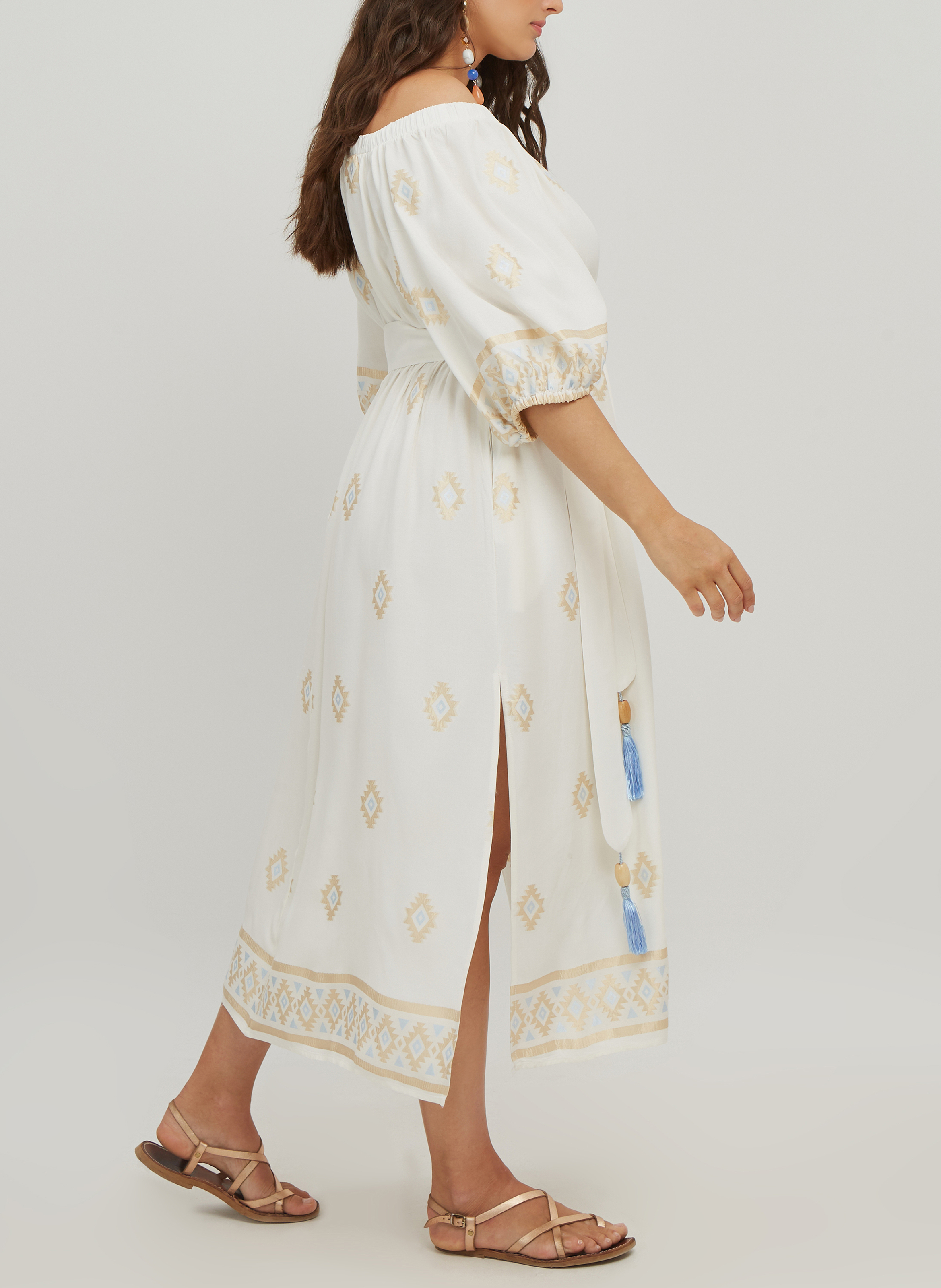 Robe midi imprimée en viscose  MAT FASHION Blanc