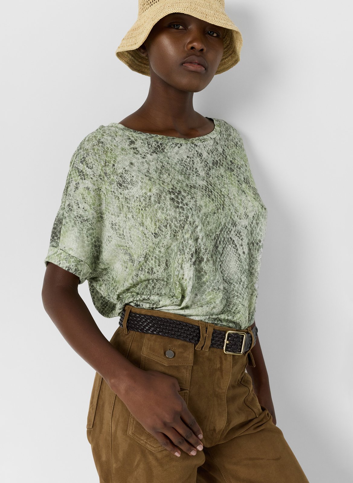 Tee-shirt oversize col rond en coton mélangé  imprimé GERARD DAREL Kaki