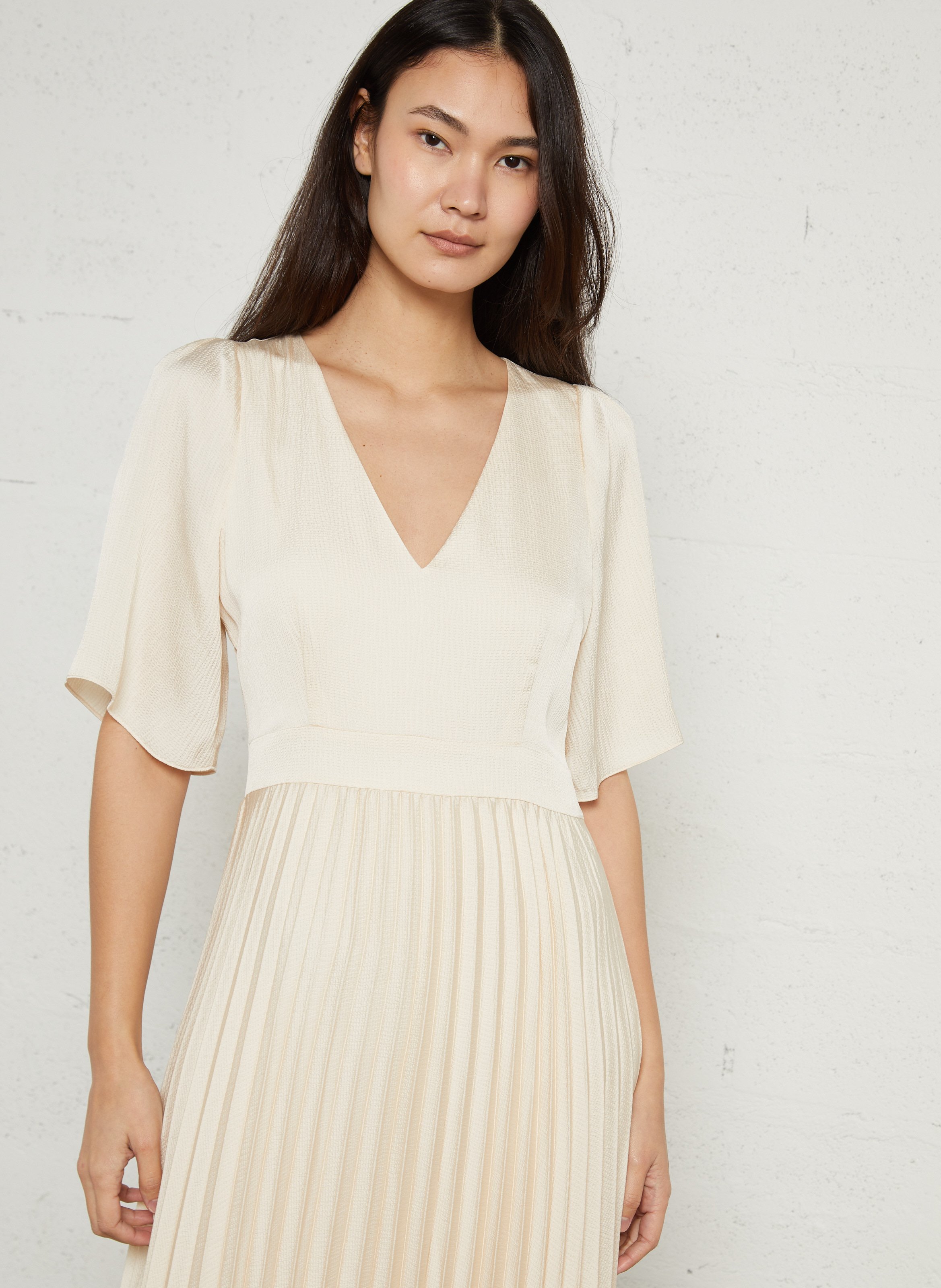 Robe longue col V plissée MAISON 123 Beige