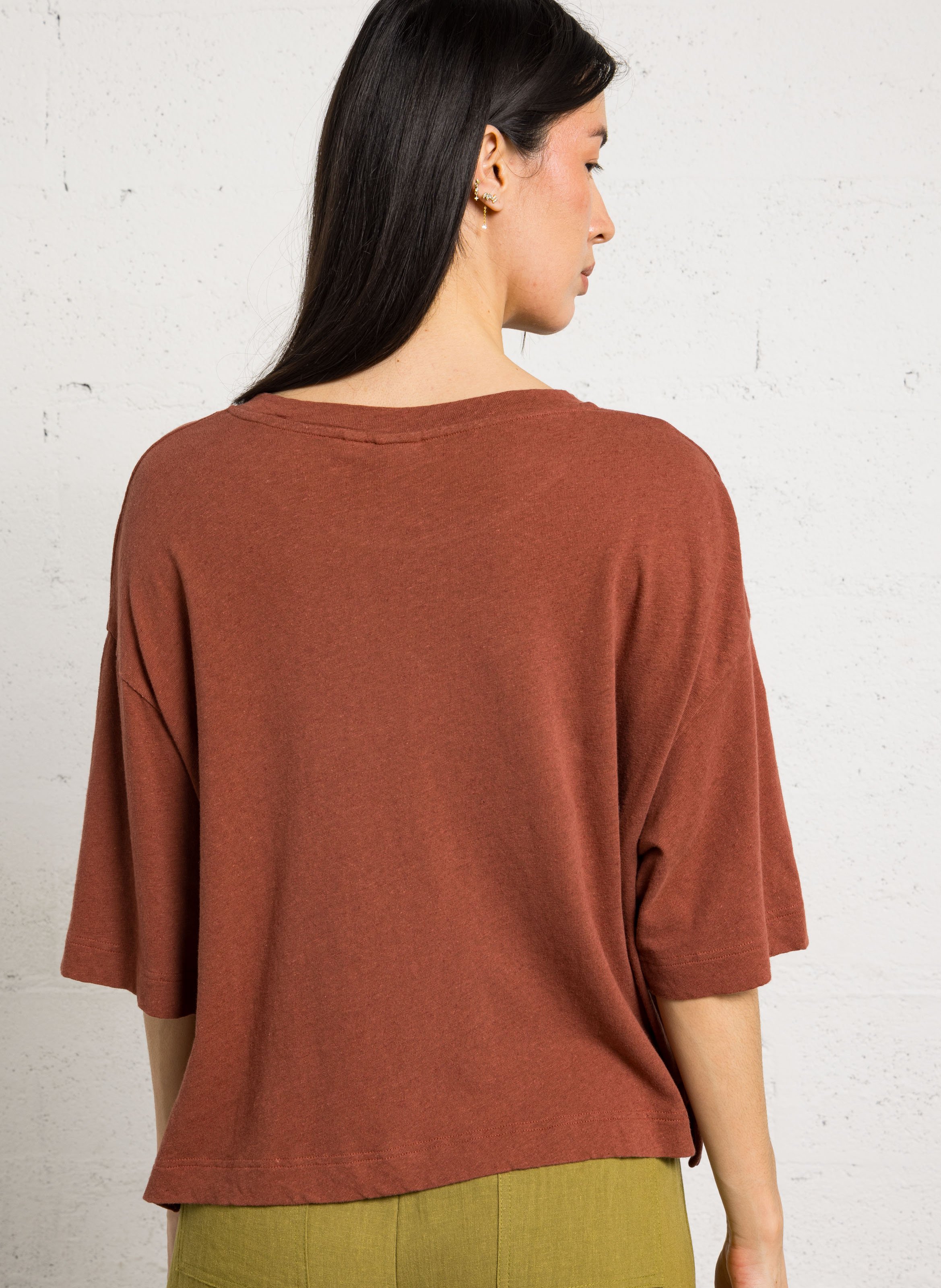 Oversized round neck t-shirt in cotton and linen BELLEROSE Orange