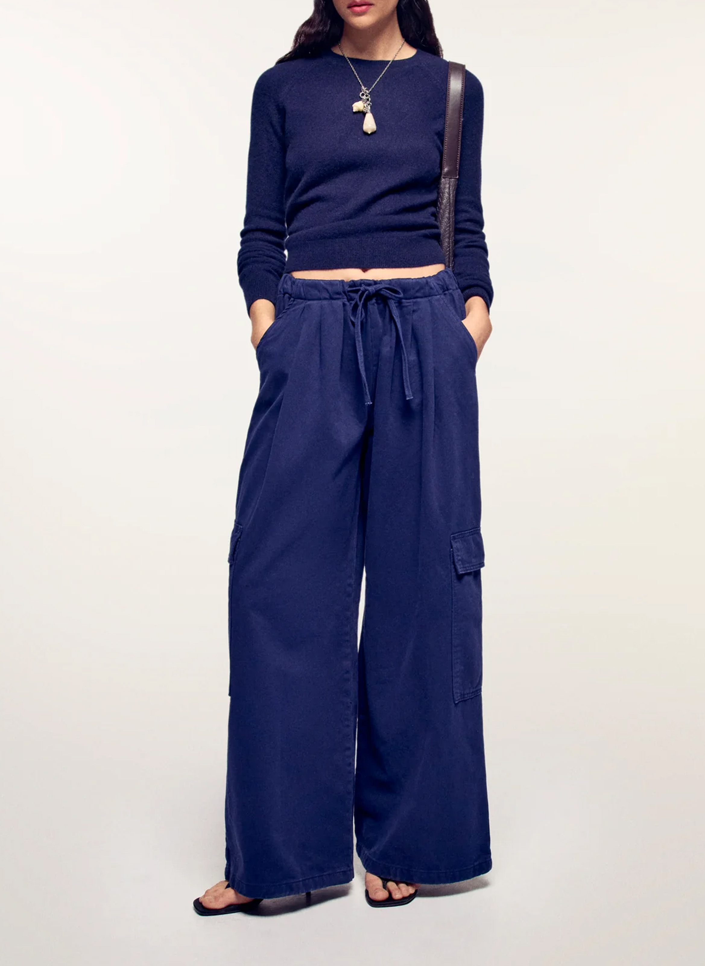 Straight cotton sweater with round neck FROM FUTURE Blue