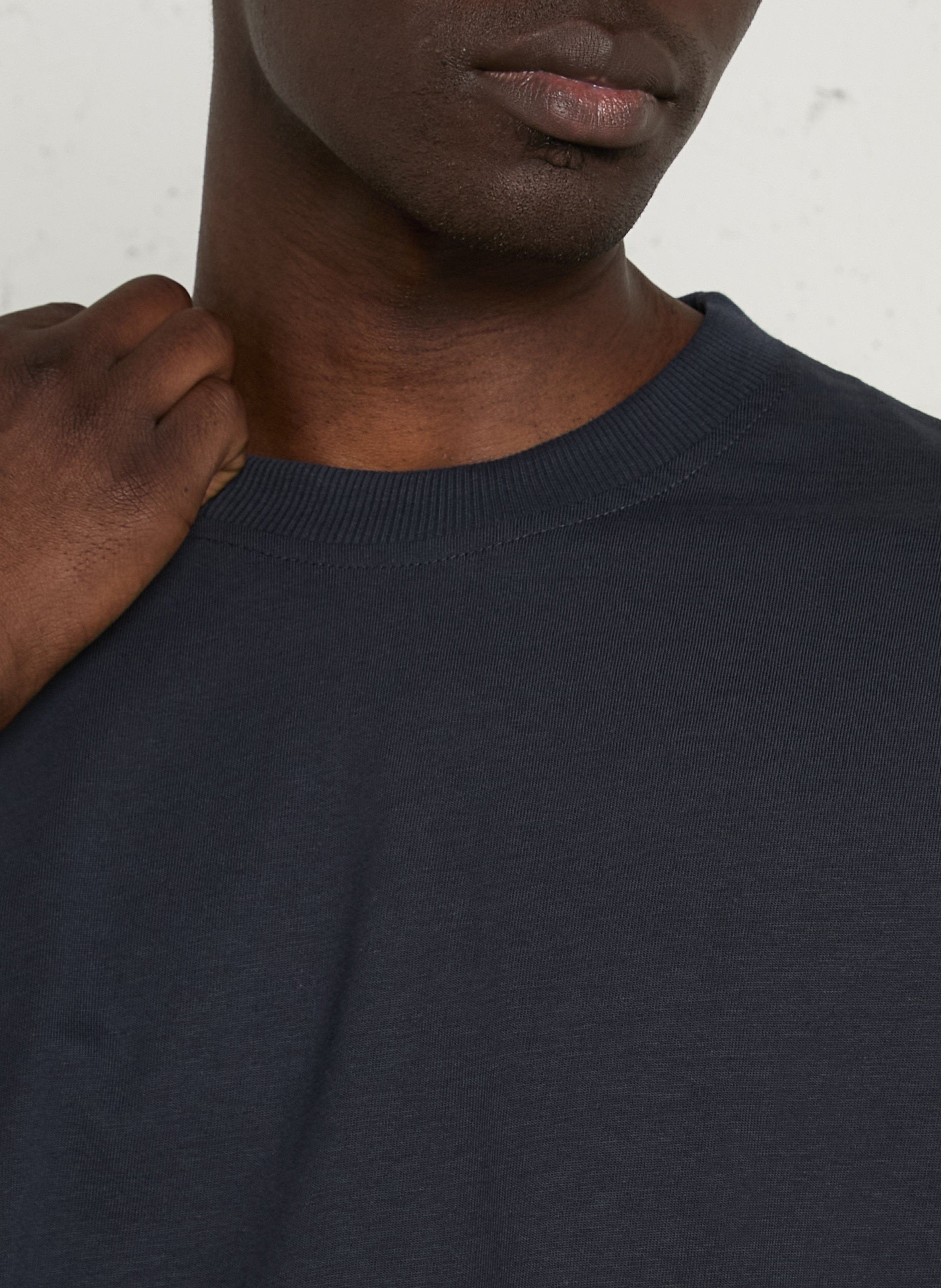 Straight round-neck printed organic cotton T-shirt LES DEUX Blue