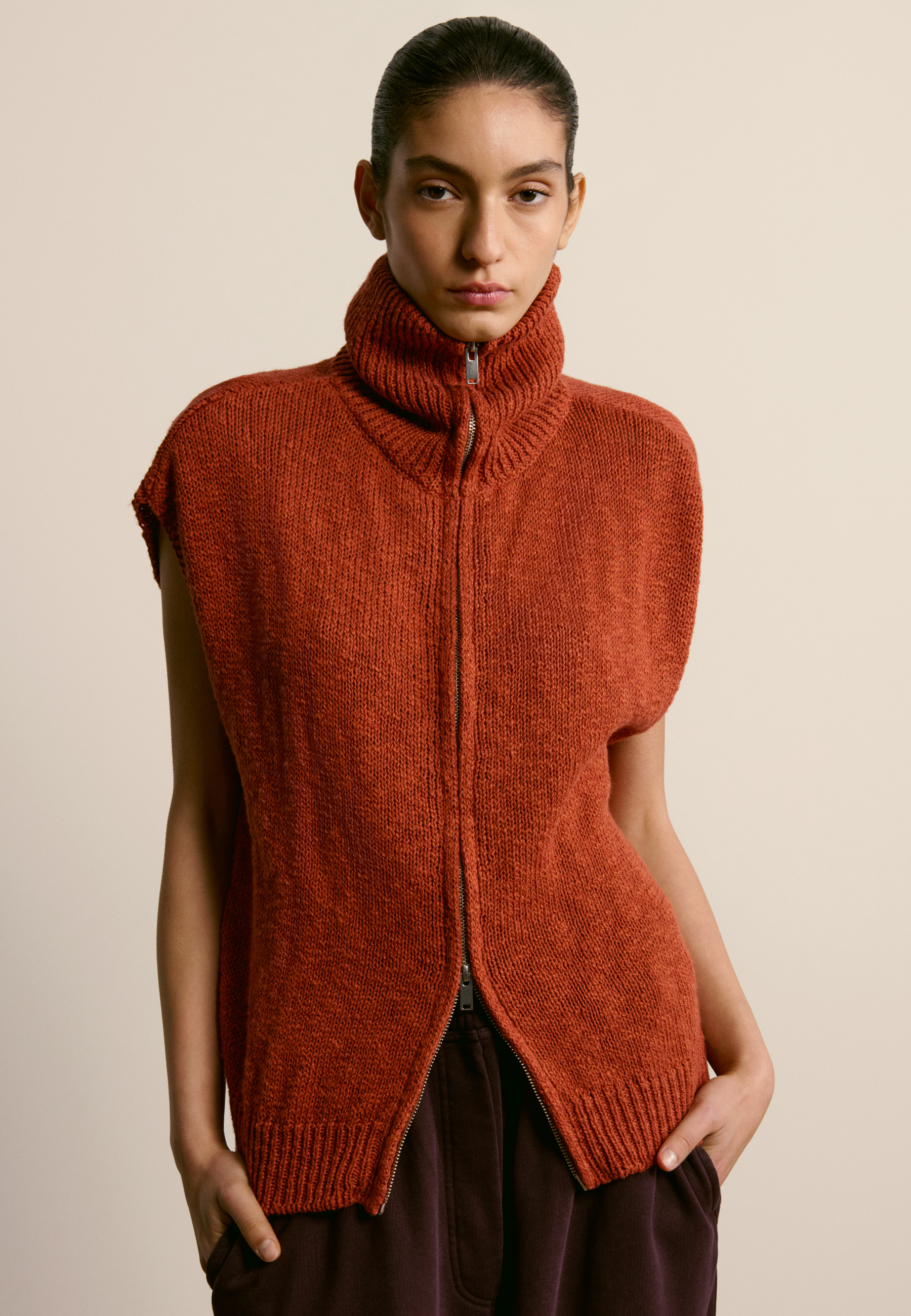 Short-sleeved zip-up cotton and linen vest MAISON MONTAGUT