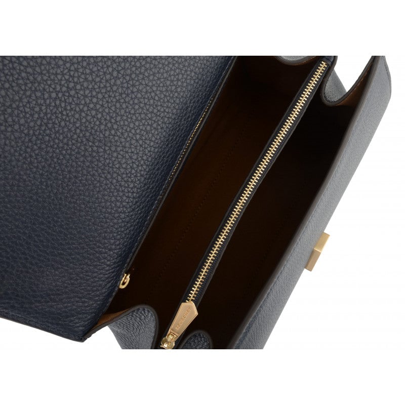 Grained calfskin handbag POURCHET Blue