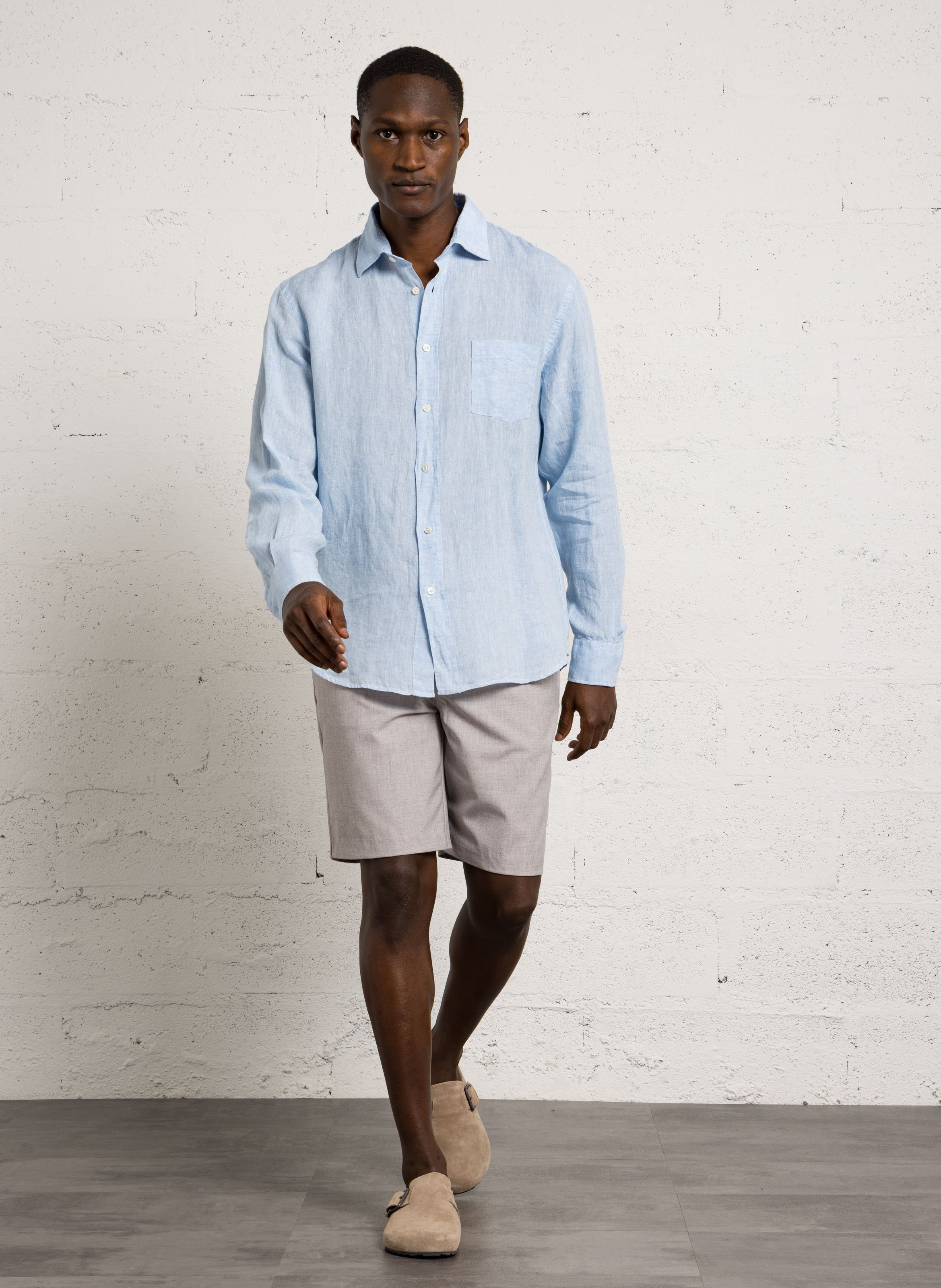 Geruit, linnen overhemd met klassieke kraag HARTFORD Blauw