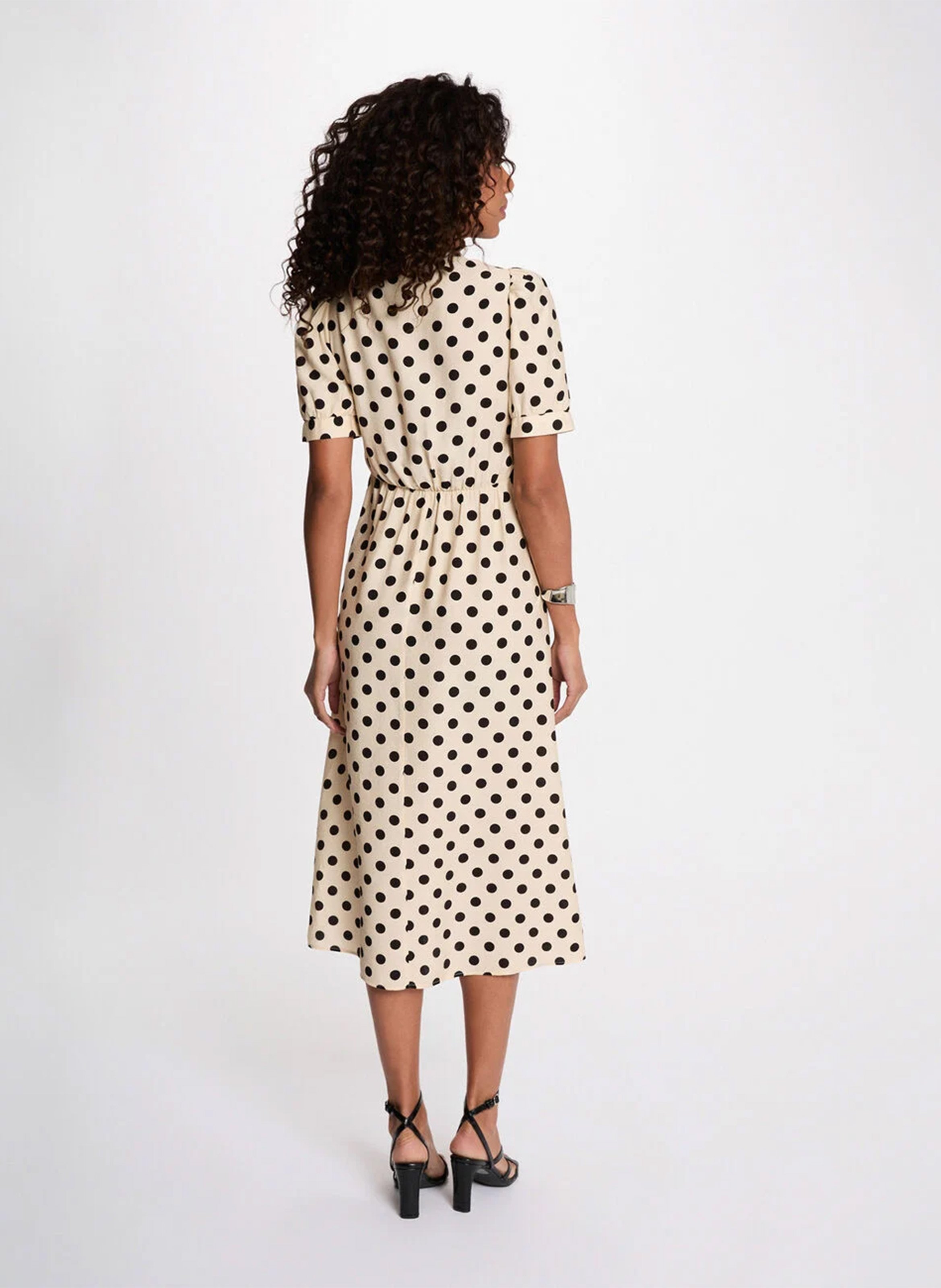 Robe midi col V polka dot MORGAN Multicolore