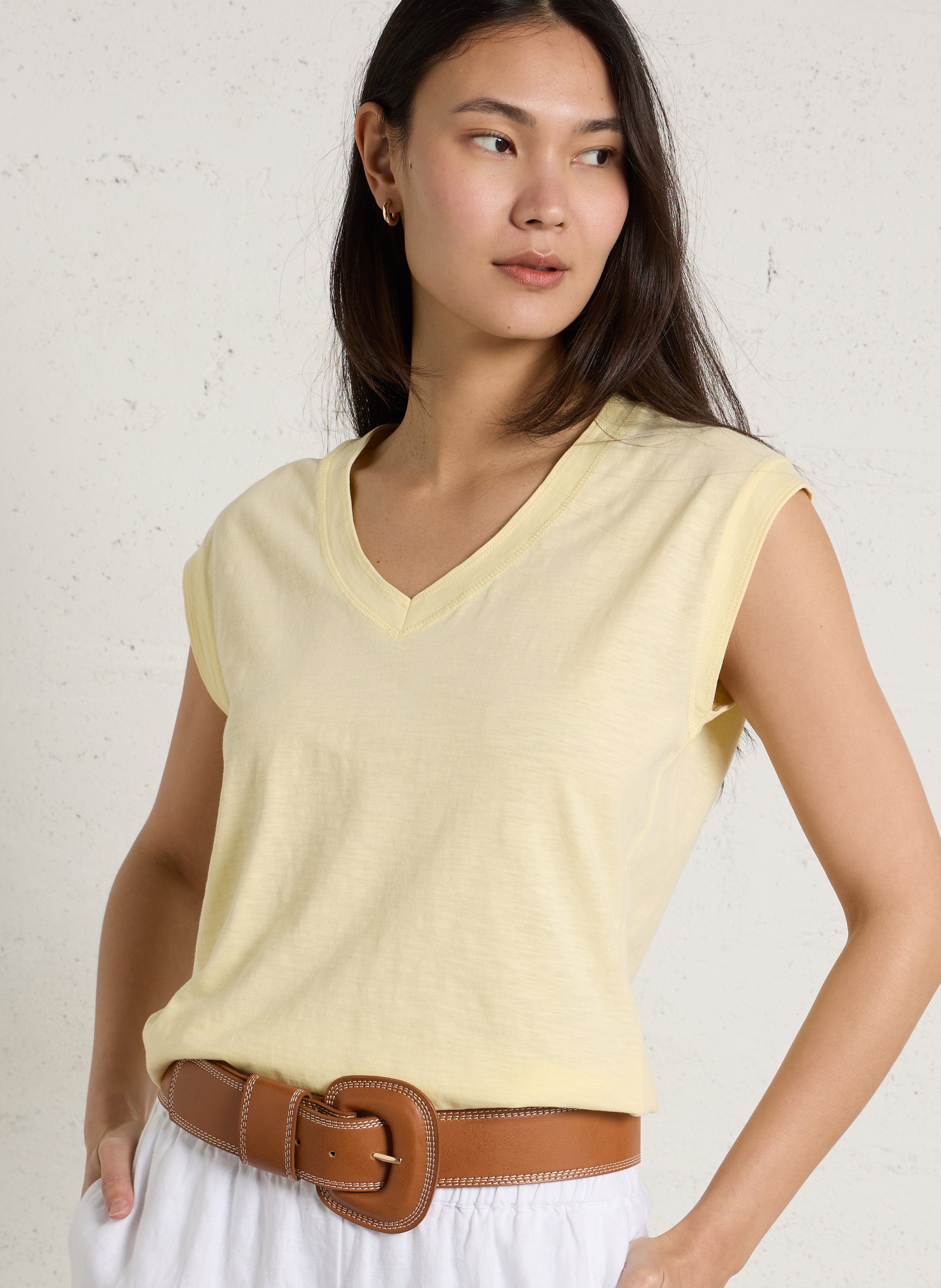 Tee-shirt col V en coton MAISON 123 Jaune