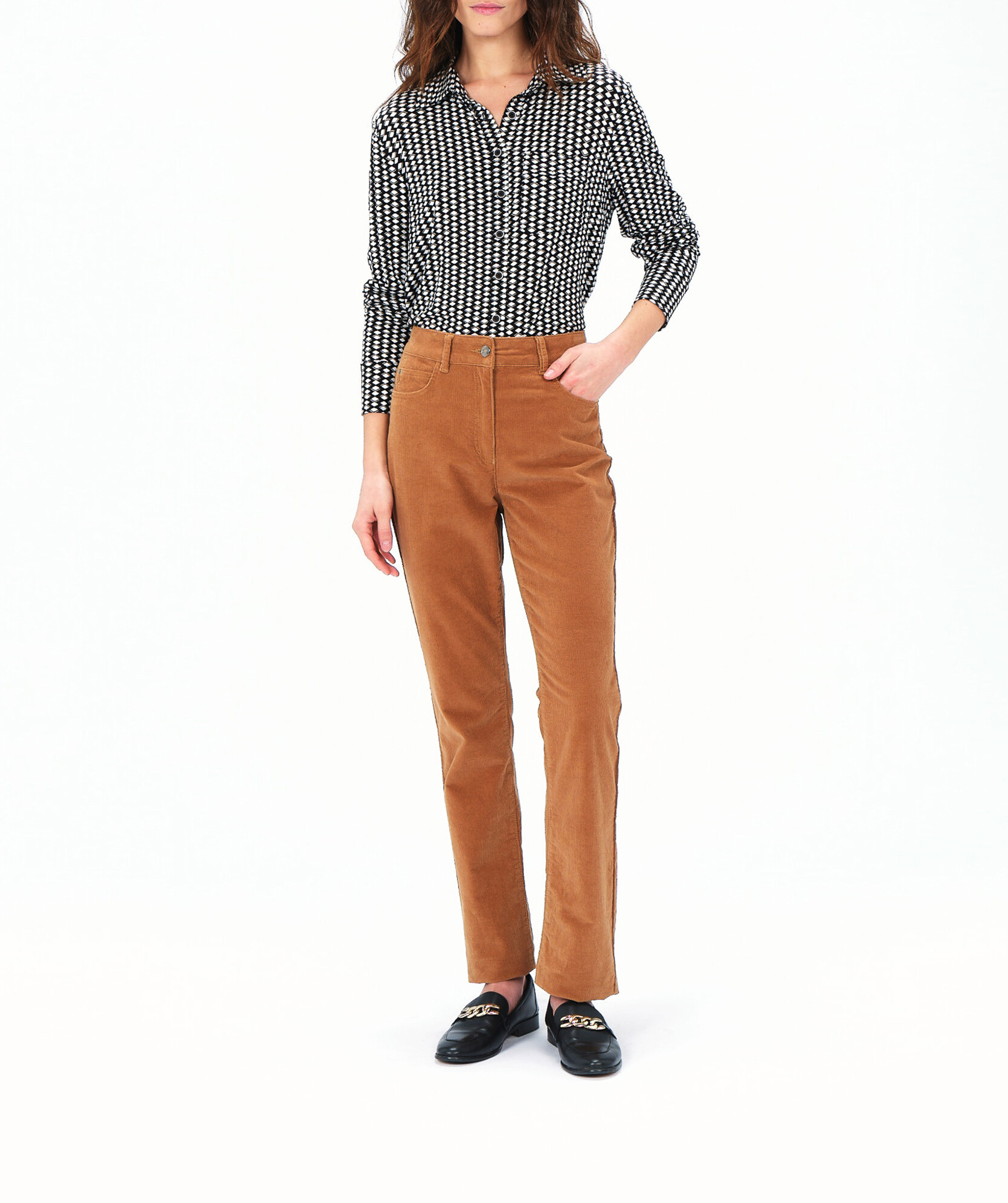 Pantalon droit en velours CAROLL Marron