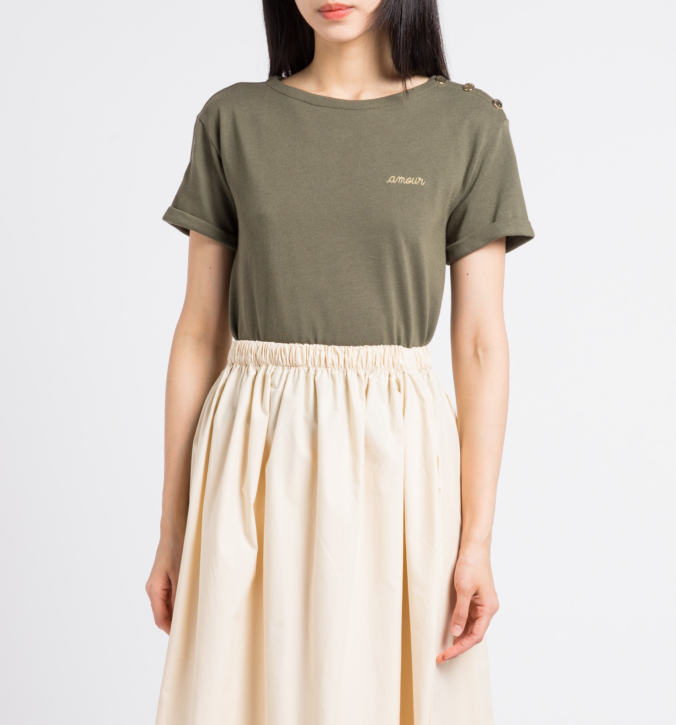 Tee-shirt ample col rond en coton bio briodé MAISON LABICHE Vert