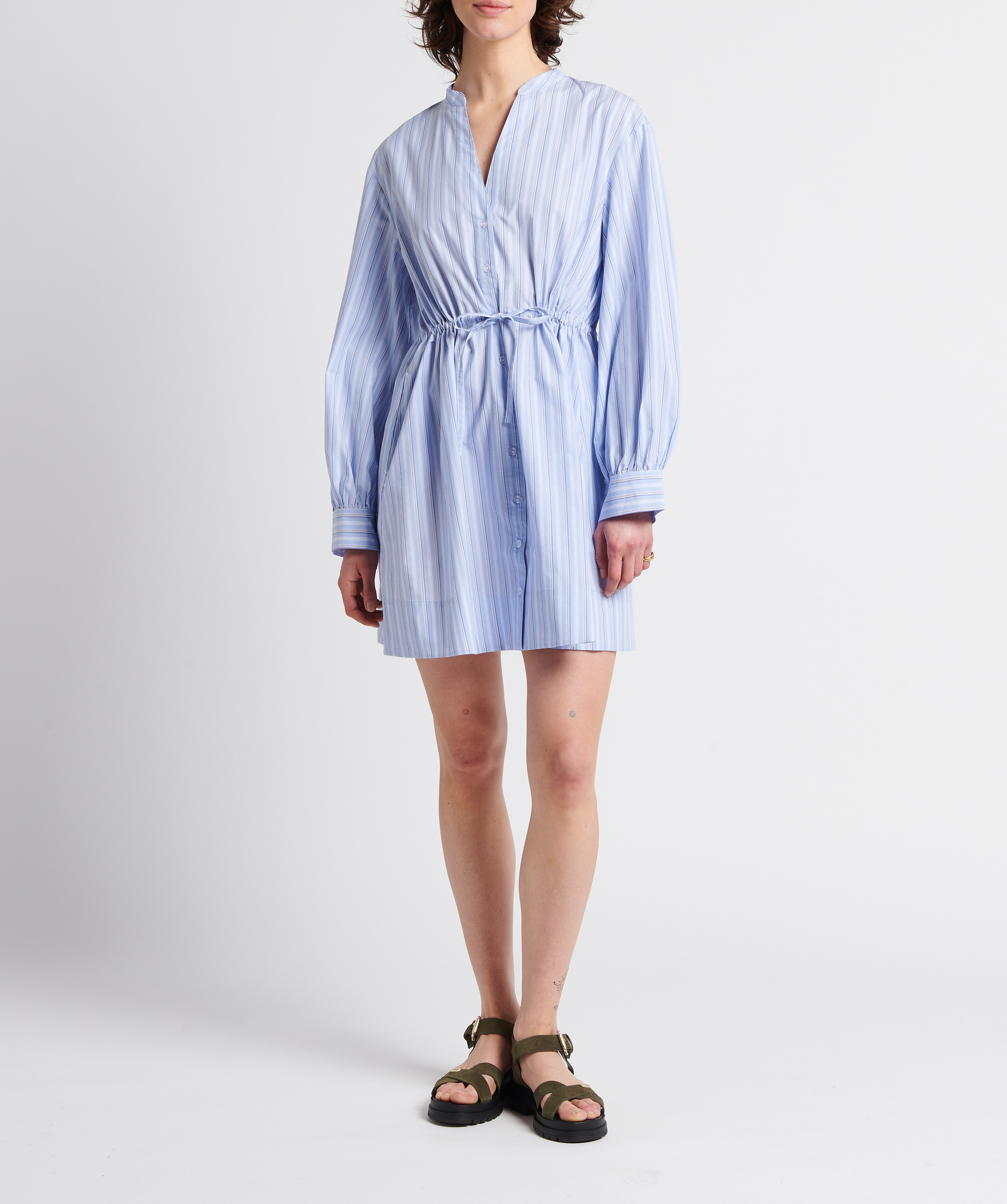 Halflange, gestreepte jurk van biokatoen met ceintuur SAMSOE SAMSOE Gestreepte