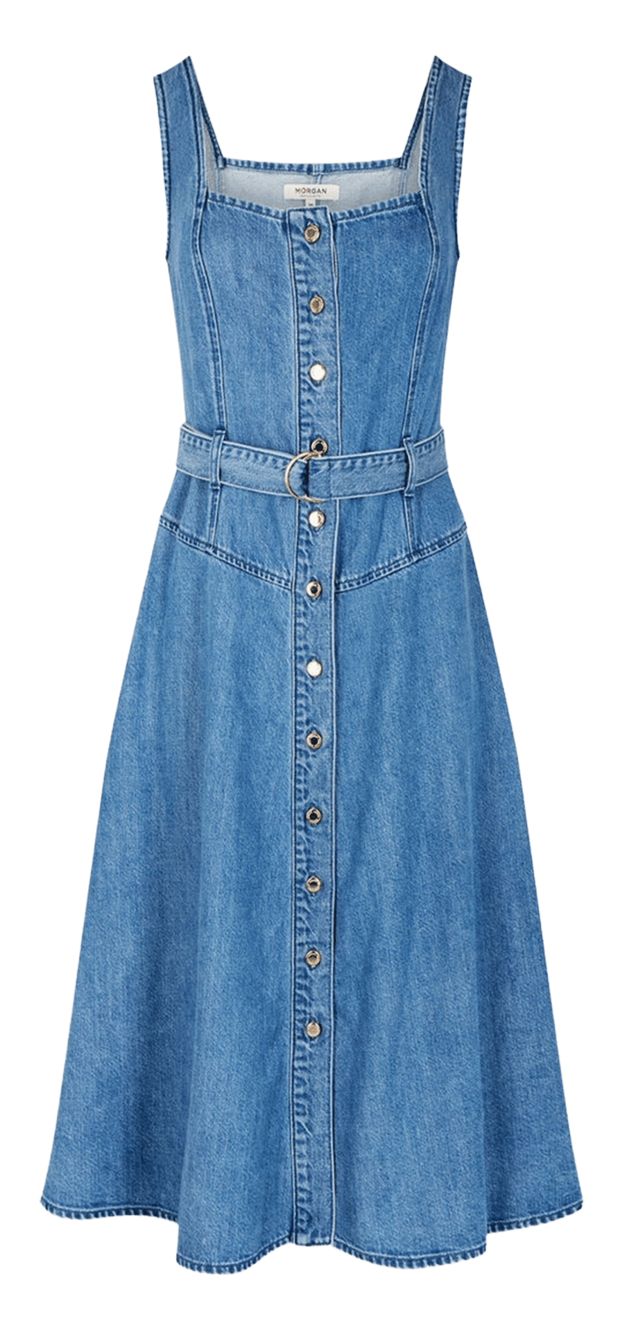 Flared midi denim dress MORGAN Blue