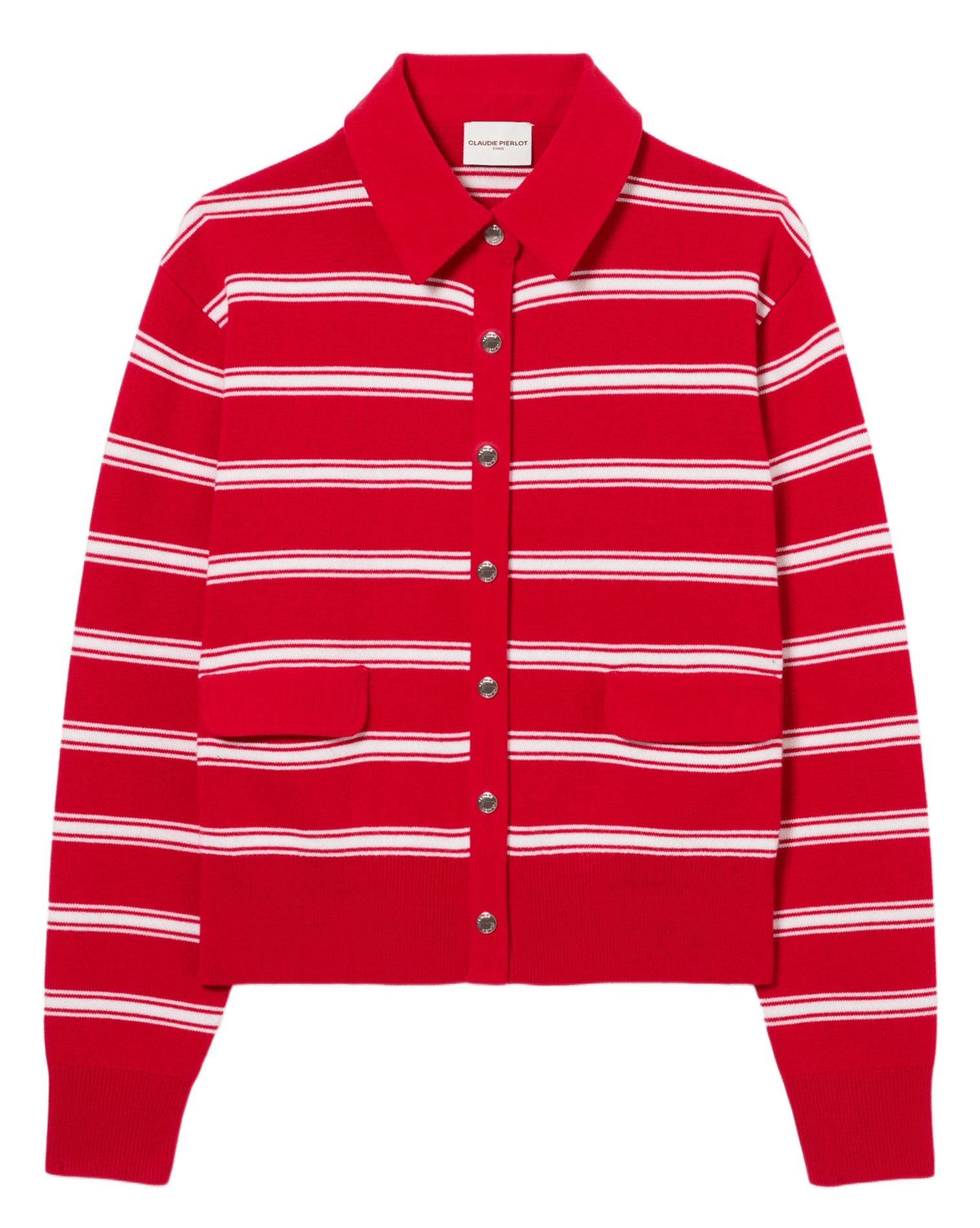 Cardigan col classique à rayures  Rouge