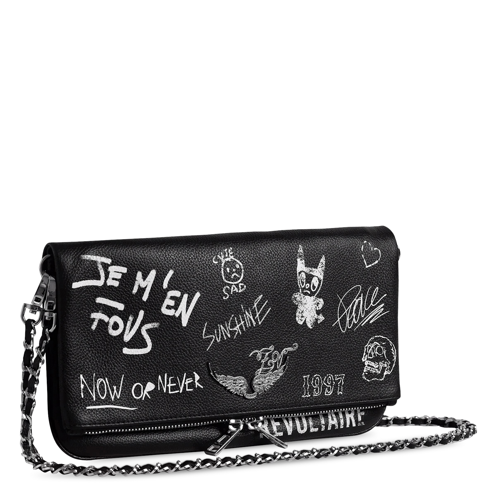 Leder-Clutch mit Print ZADIG&VOLTAIRE Schwarz