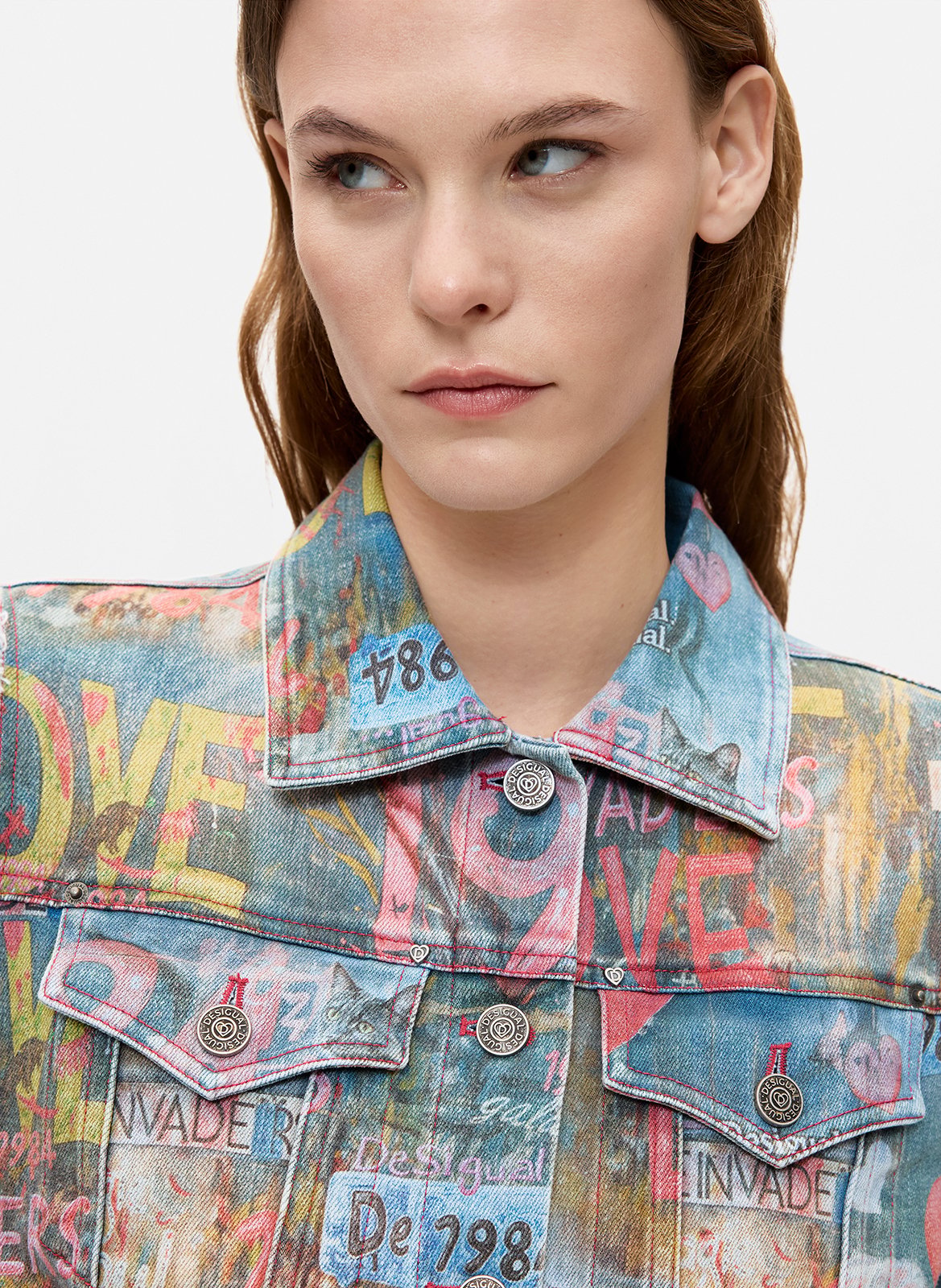 Printed denim jacket DESIGUAL Blue