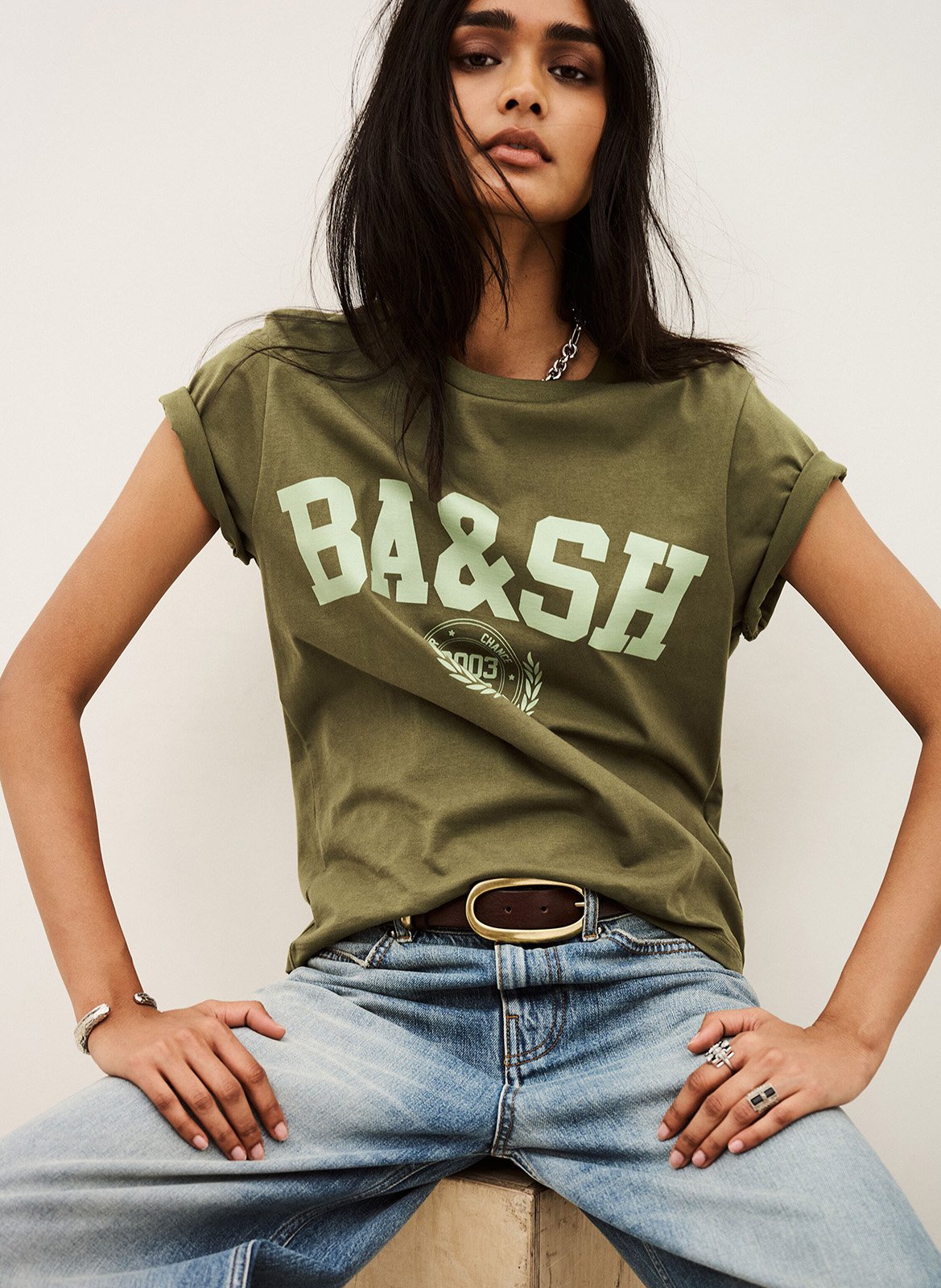 Tee-shirt imprimé manches courtes en coton BA&SH Kaki