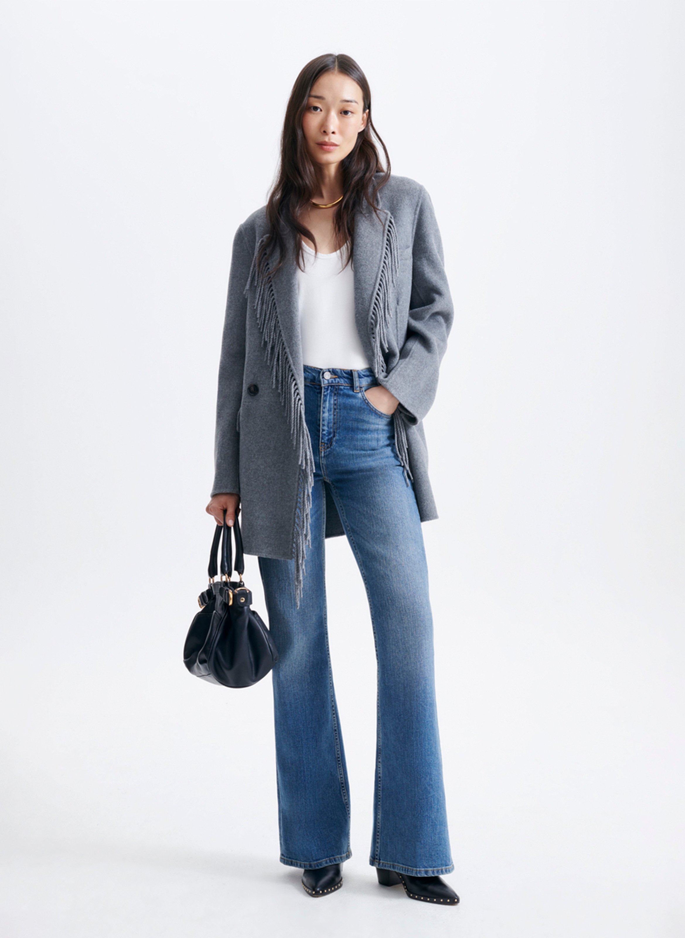 Tailored wool blend blazer with fringes VANESSA BRUNO Grey