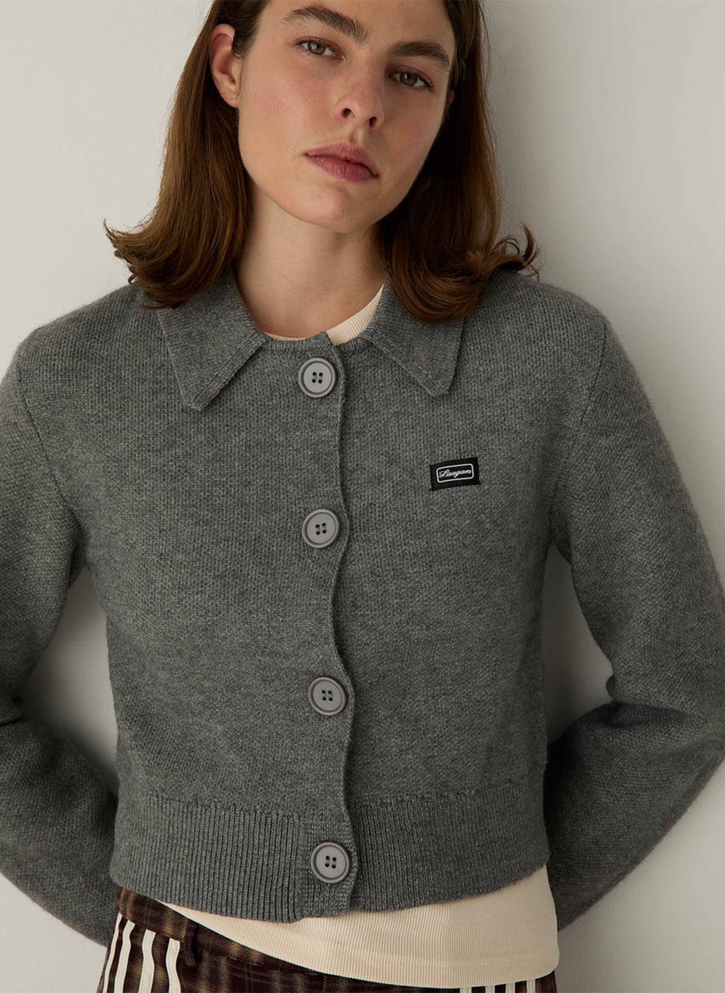 Short plain straight-cut cardigan LAAGAM Grey