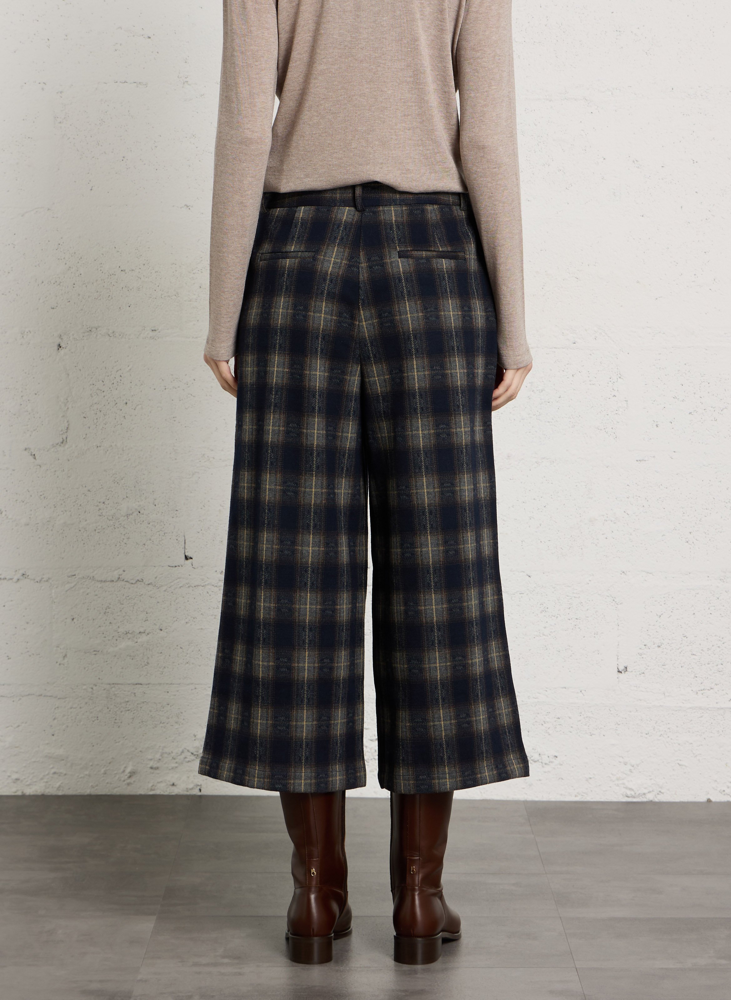 Wide check cropped pants SEE U SOON Blue