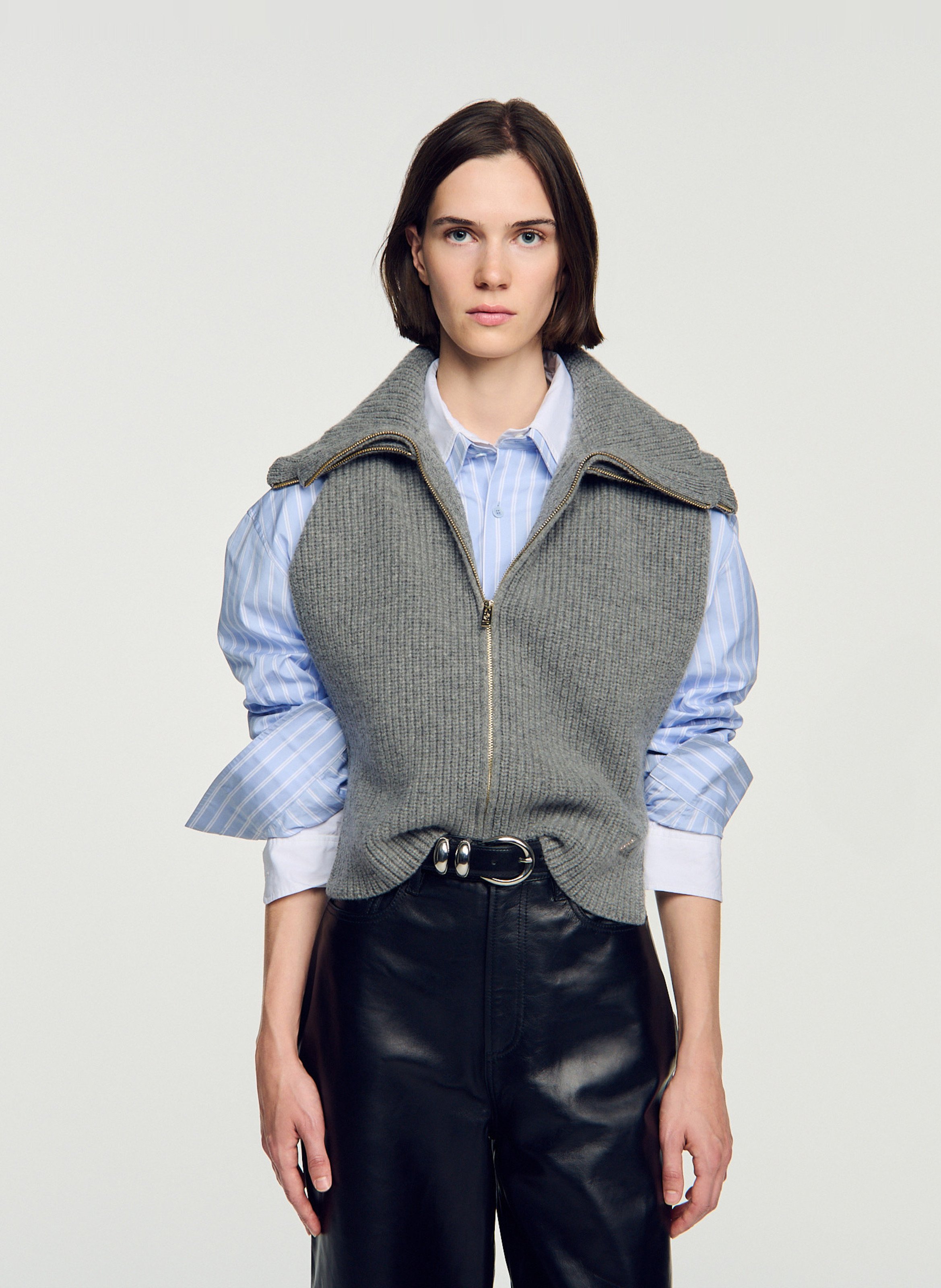 Gilet droit en laine SANDRO Gris
