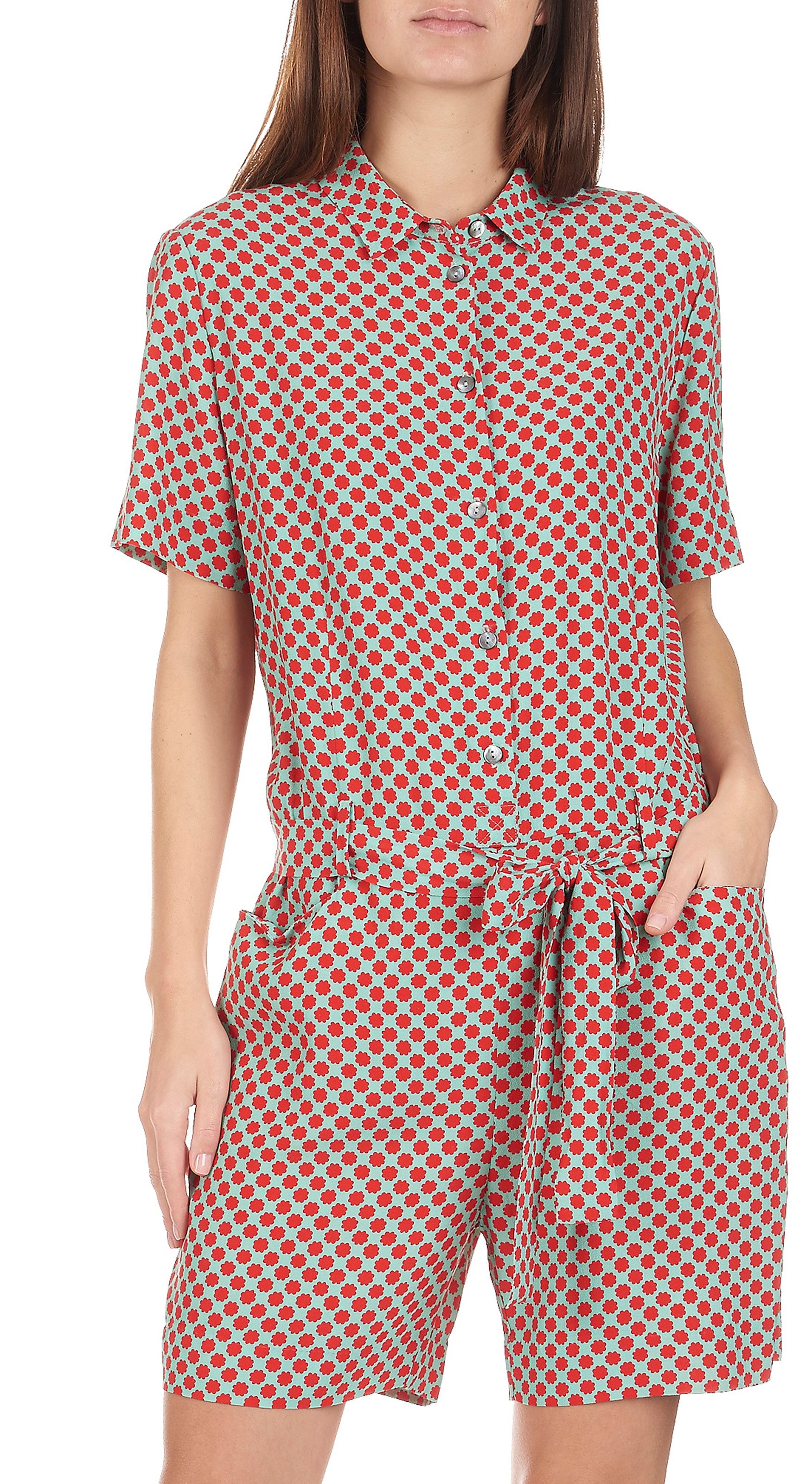 Printed buttoned playsuit ATTIC AND BARN Red