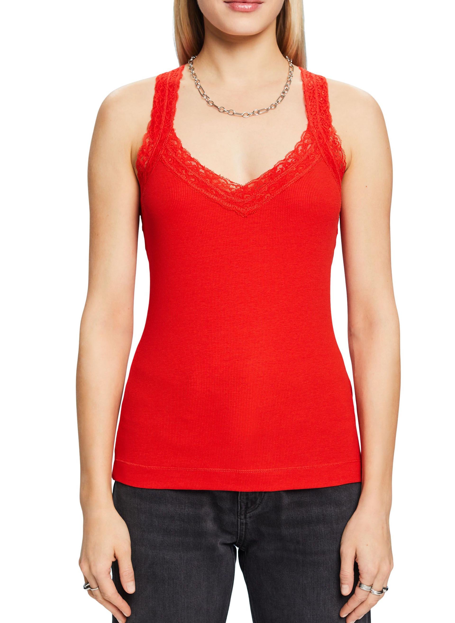 Straight V-neck cotton-blend top ESPRIT Red
