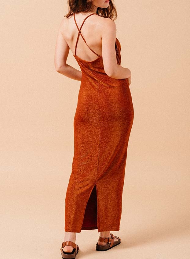Robe midi moulante à dos croisé en jersey GRACE ET MILA Orange