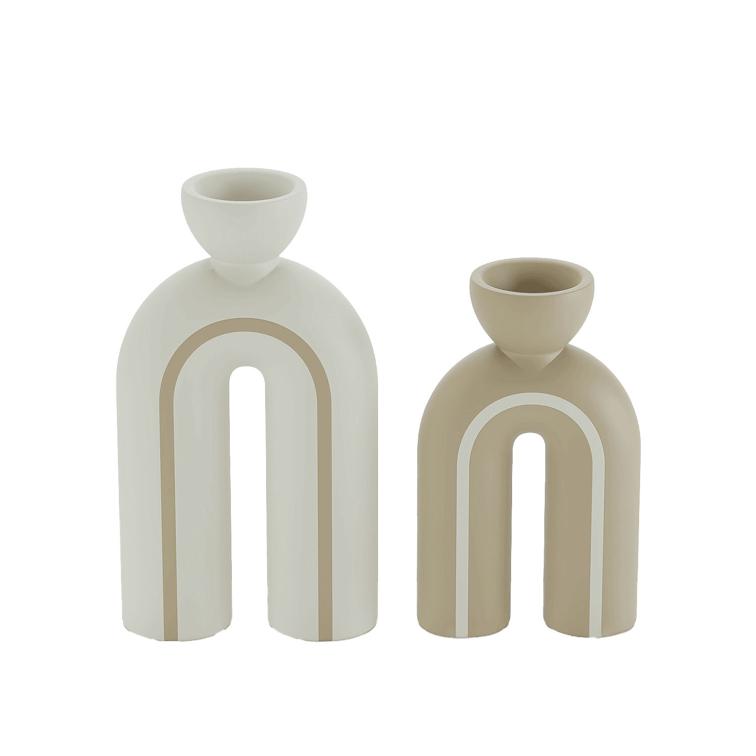 Set of 2 modern art ceramic candle holders POTIRON PARIS Beige