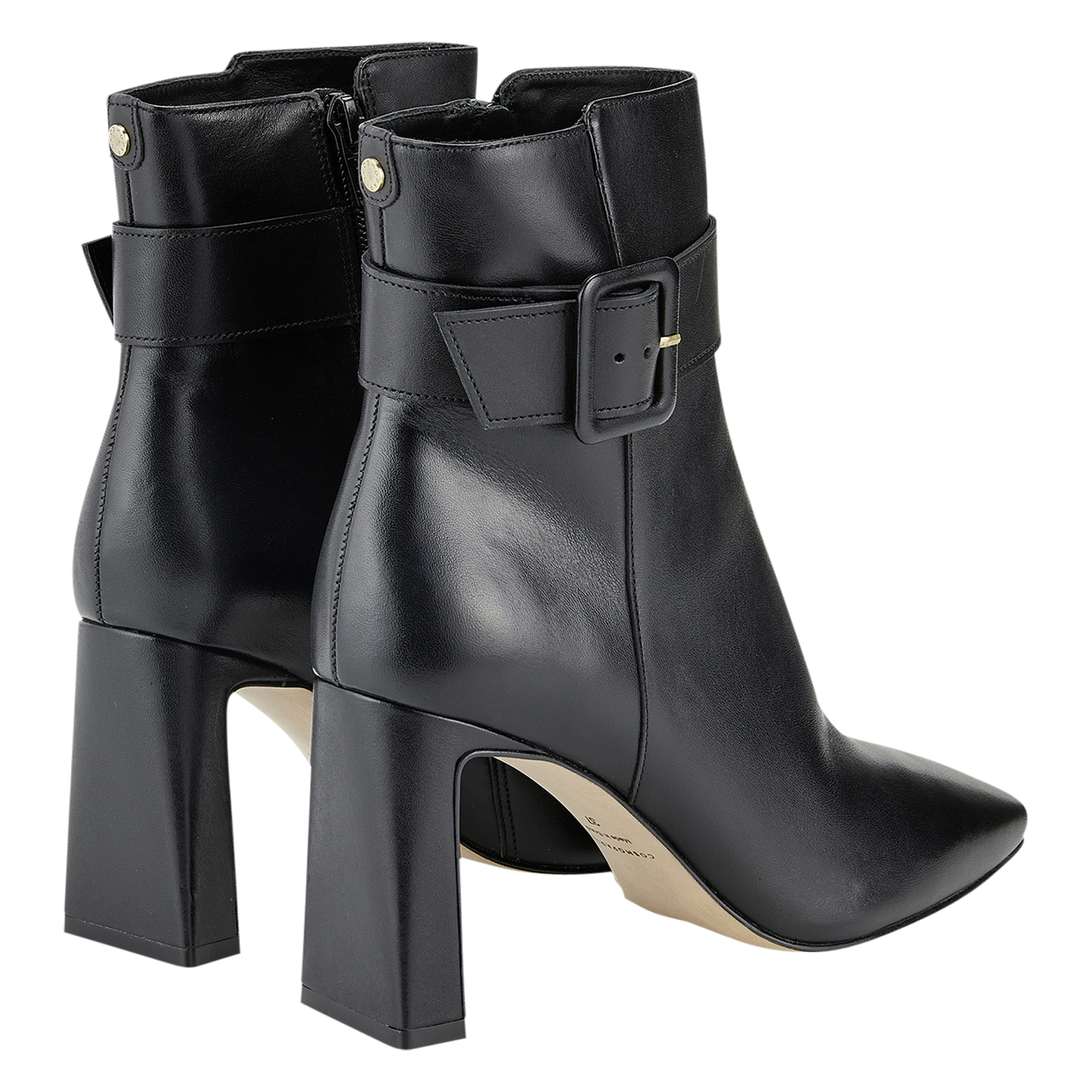 - 100% leather, - Round toes, - Inner zip fastening, - Heel height: 9 cm. COSMOPARIS Black