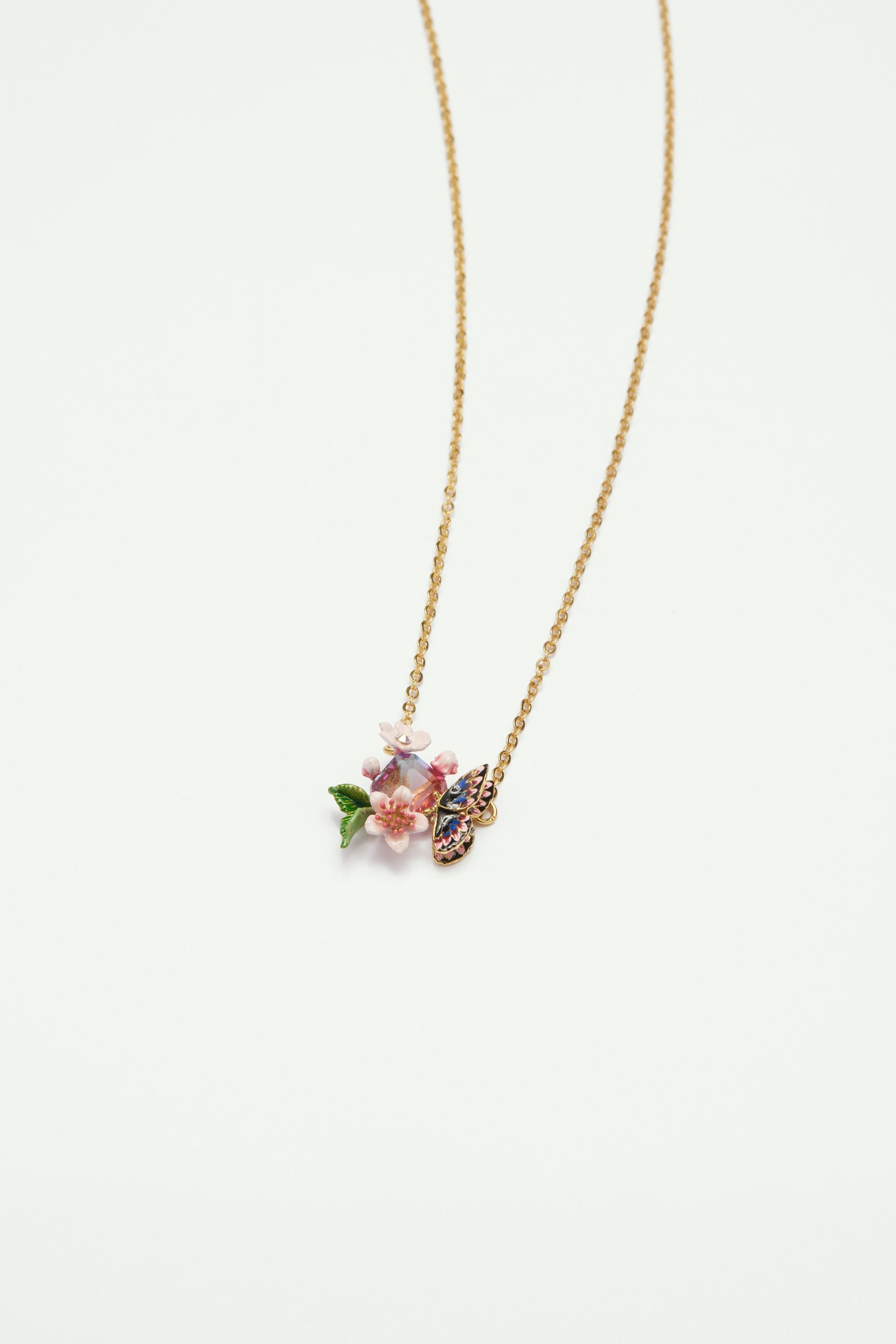 Japanese butterfly and cherry blossom necklace LES NEREIDES Multicolored