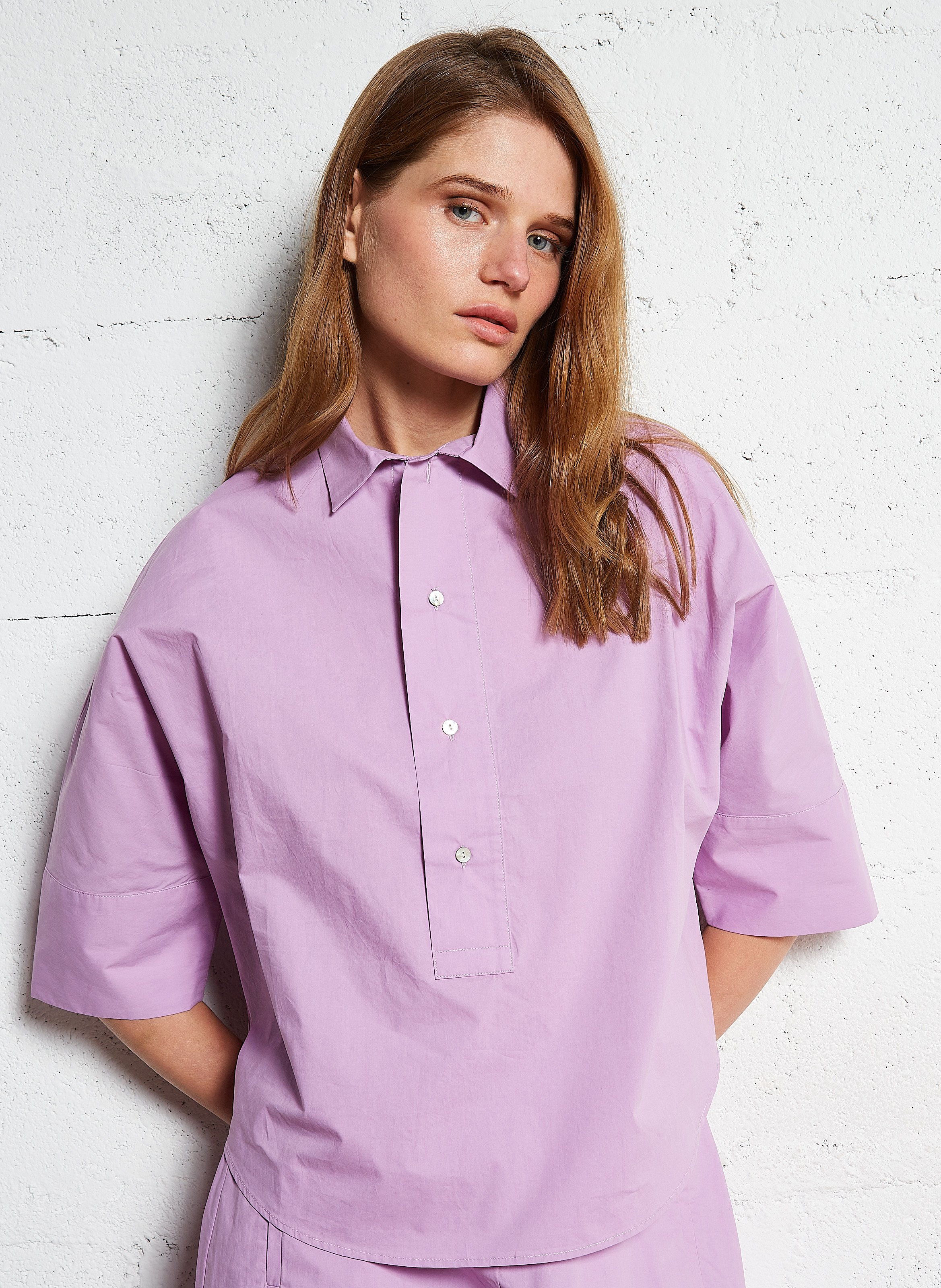 Oversize buttoned cotton poplin top BELLA JONES Purple