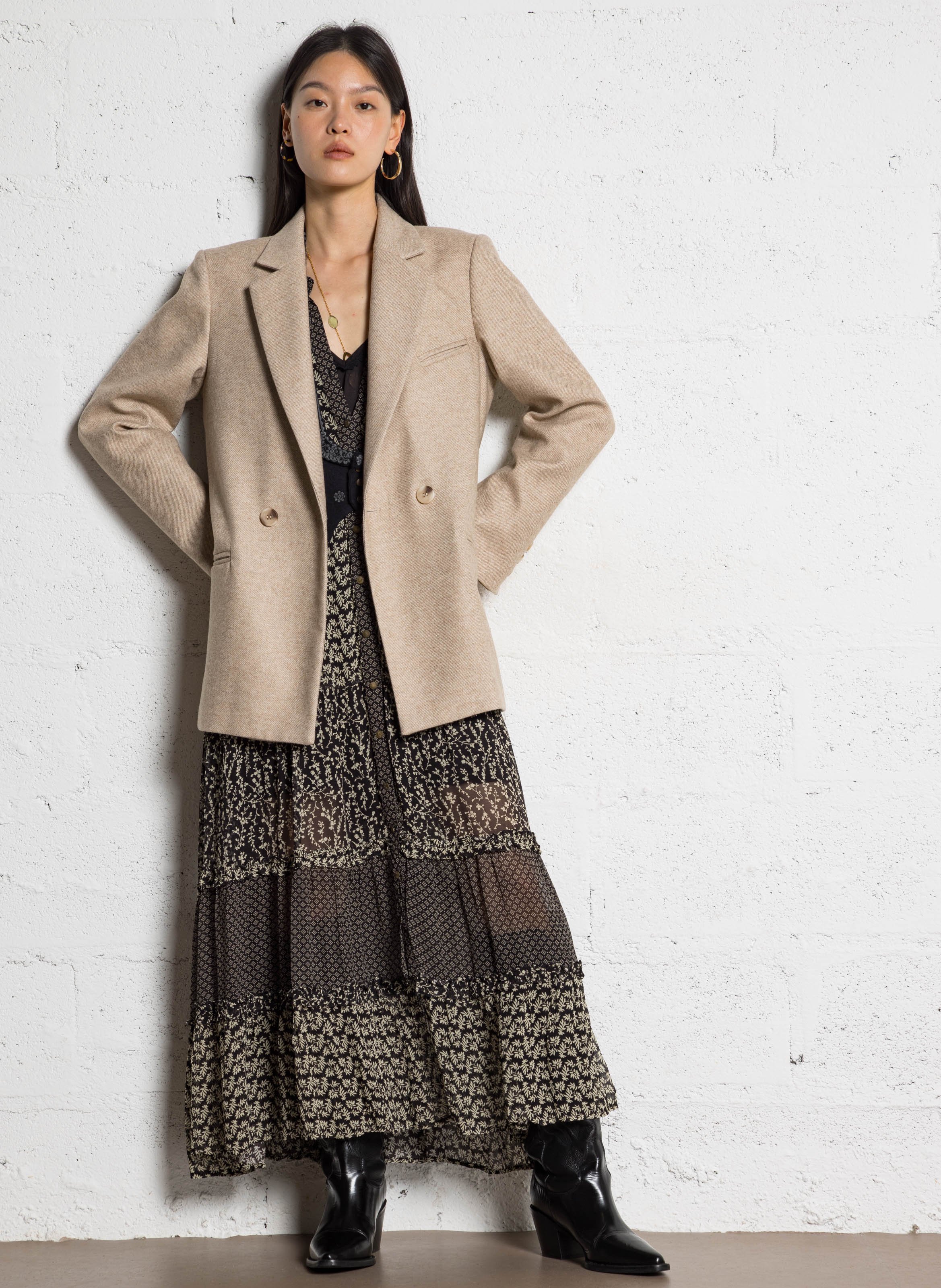 Long wool-blend jacket MAISON HOTEL Beige