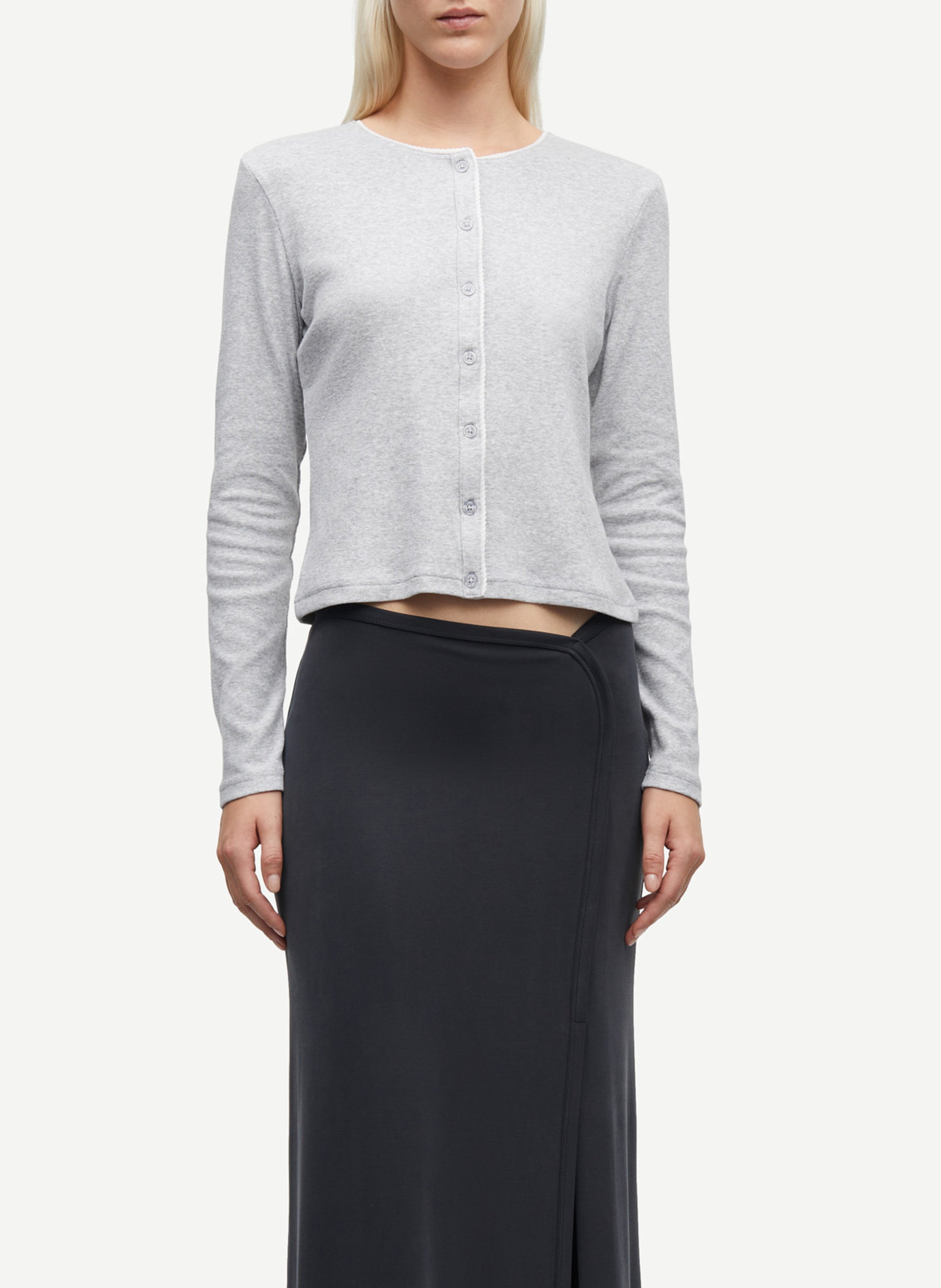 Gilet col rond en coton bio mélangé SAMSOE SAMSOE Argent