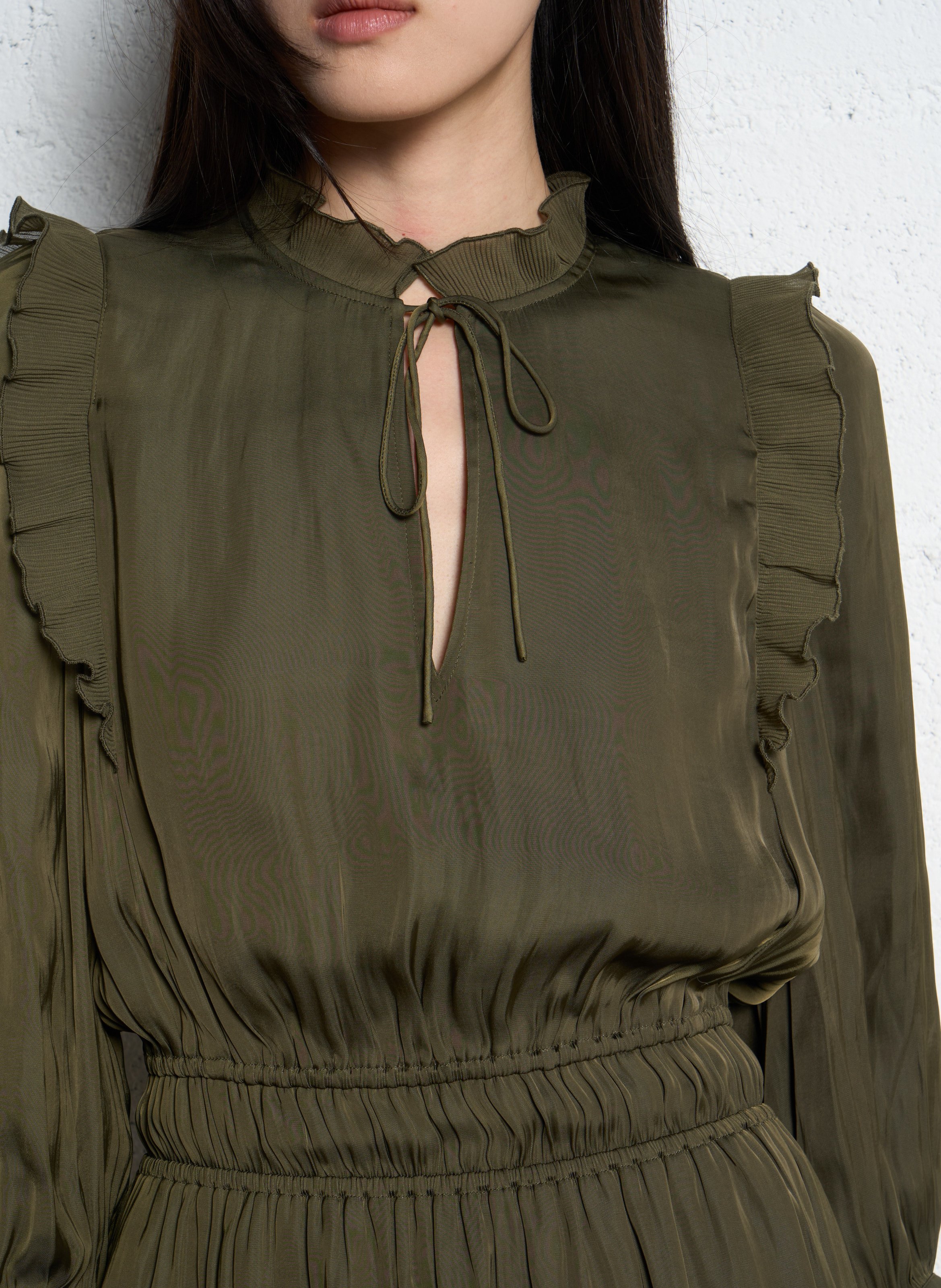 Short satin V-neck dress IKKS Khaki