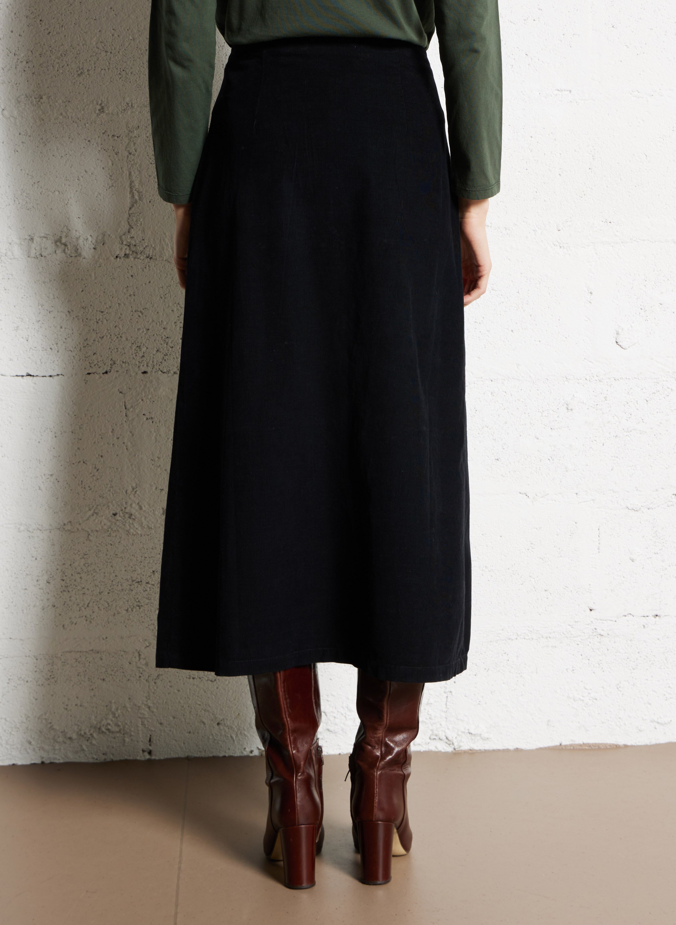 Jupe midi en coton côtelé NICE THINGS Noir