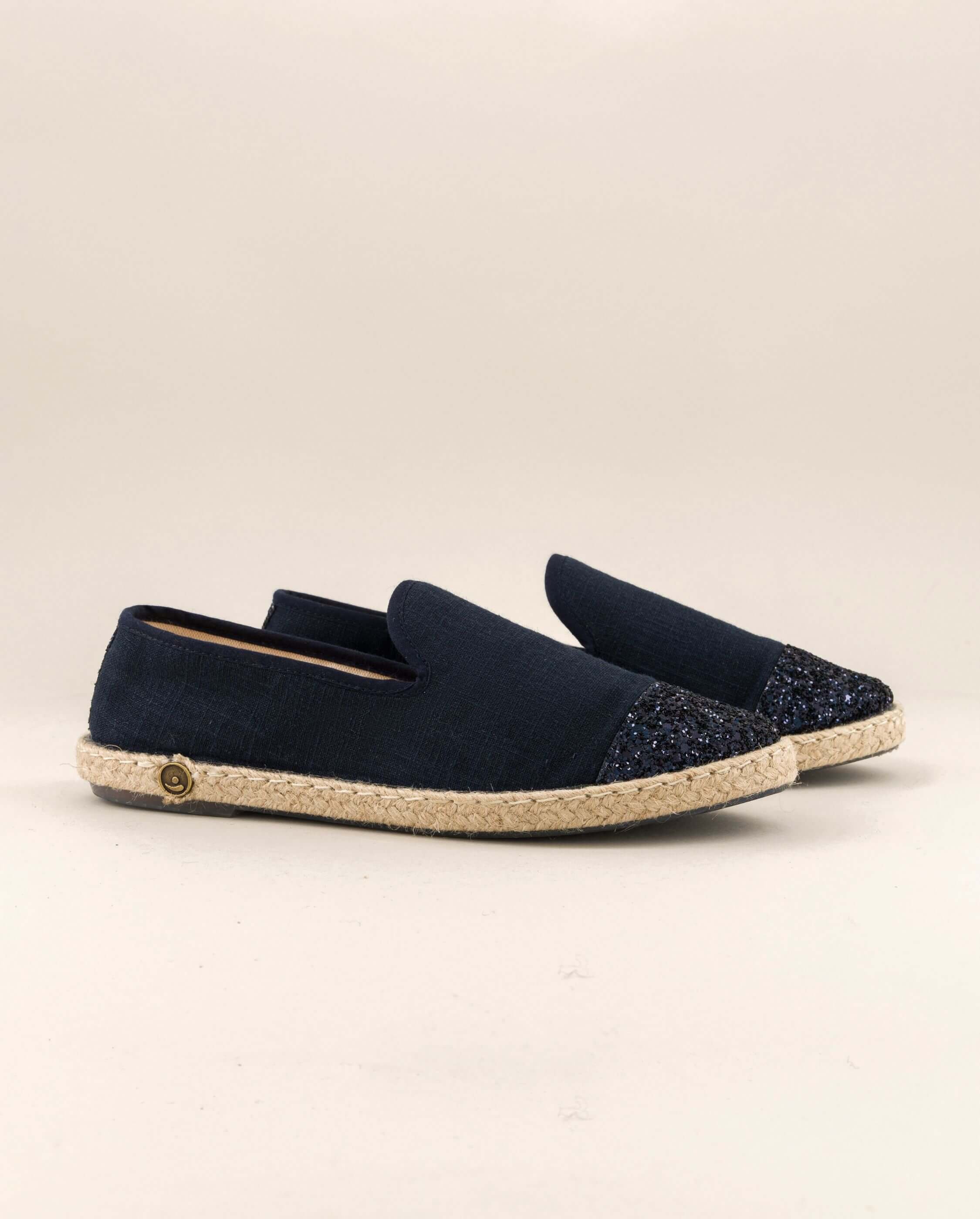 Women's linen espadrilles, navy glitter ANGARDE Blue