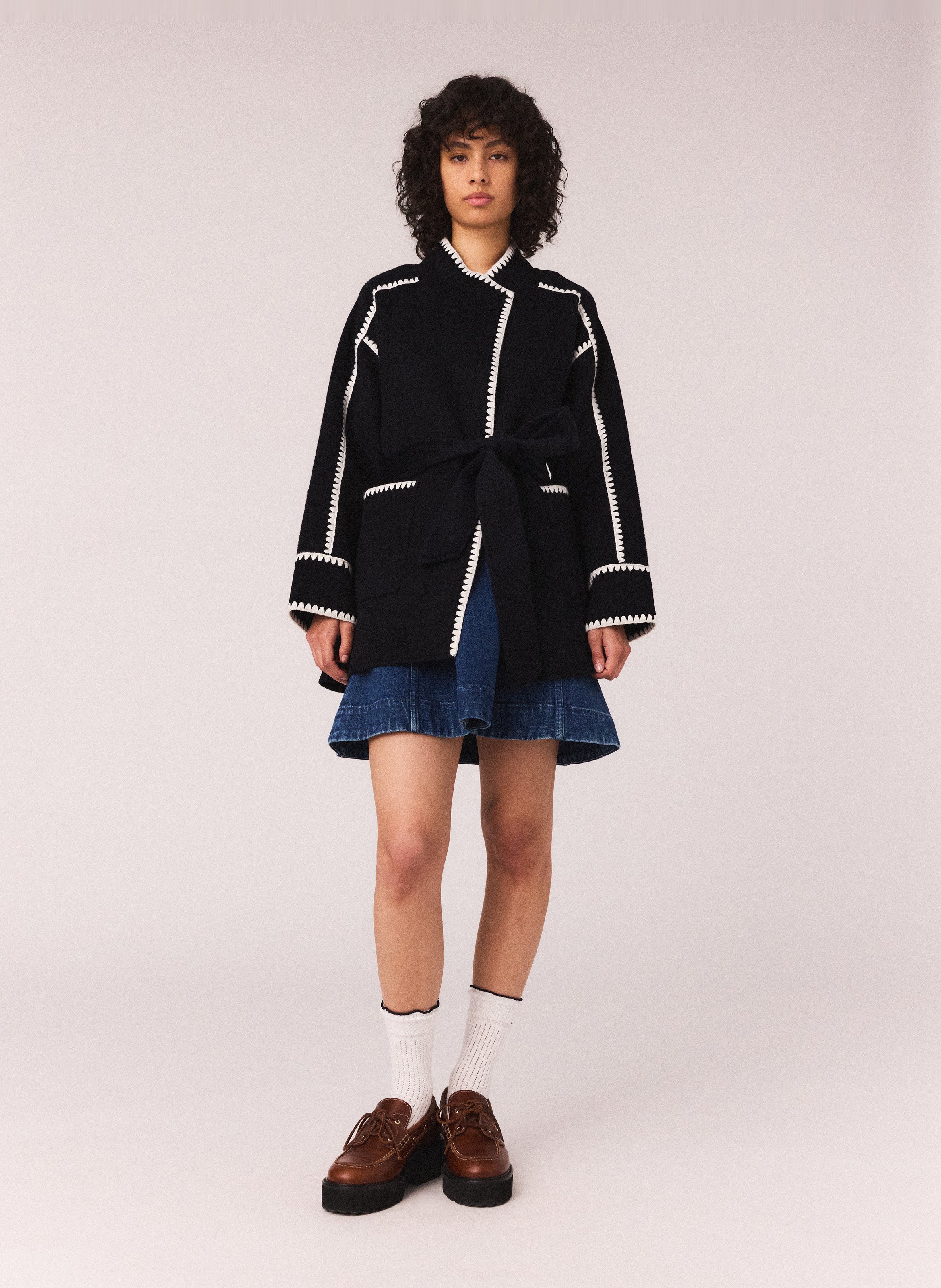 Veste col montant en laine mélangée MAJE Bleu