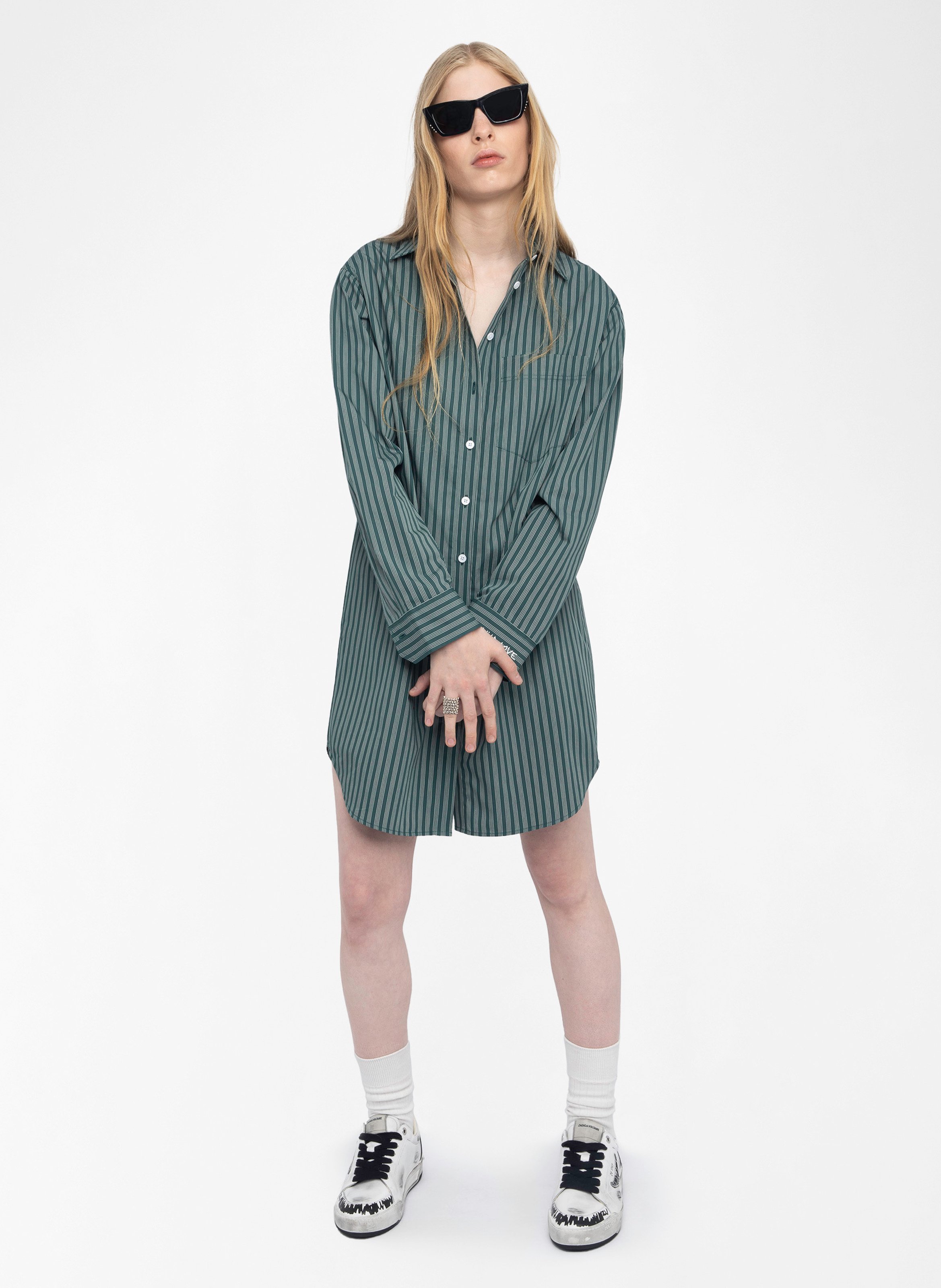 Robe chemise droite en coton rayé ZADIG&VOLTAIRE Vert