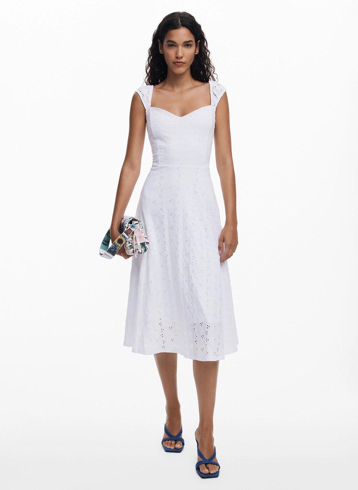 Abito midi scollato a cuore in cotone DESIGUAL Bianco