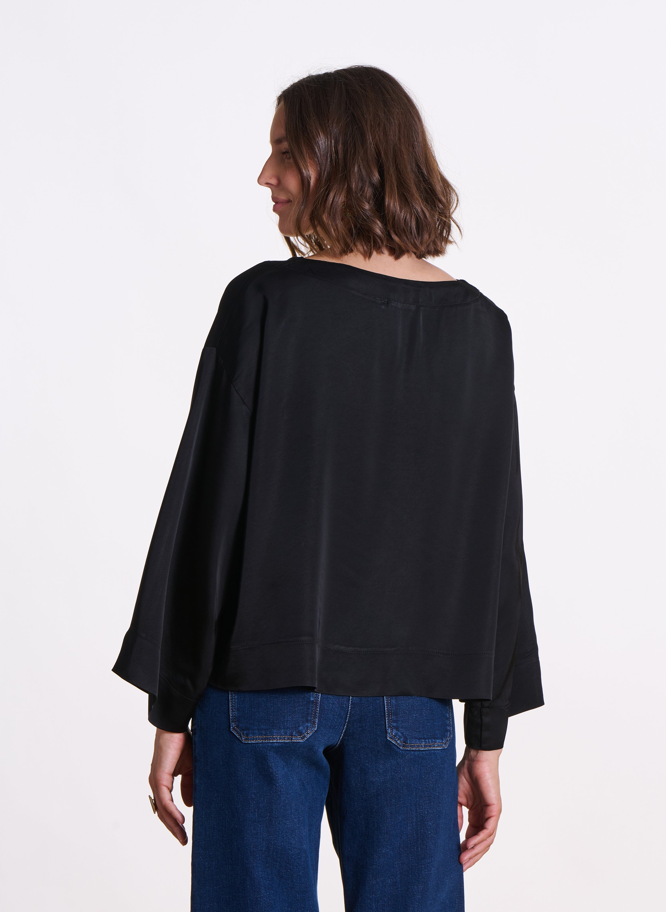 Loose fit boat neck satin top LA FEE MARABOUTEE Black