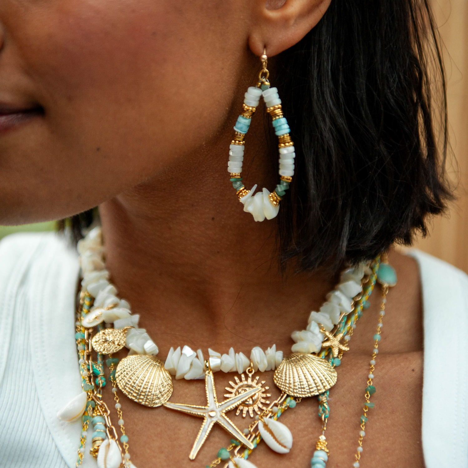 Heishi and Crunches Earrings - Eve L'ATELIER DES DAMES Golden