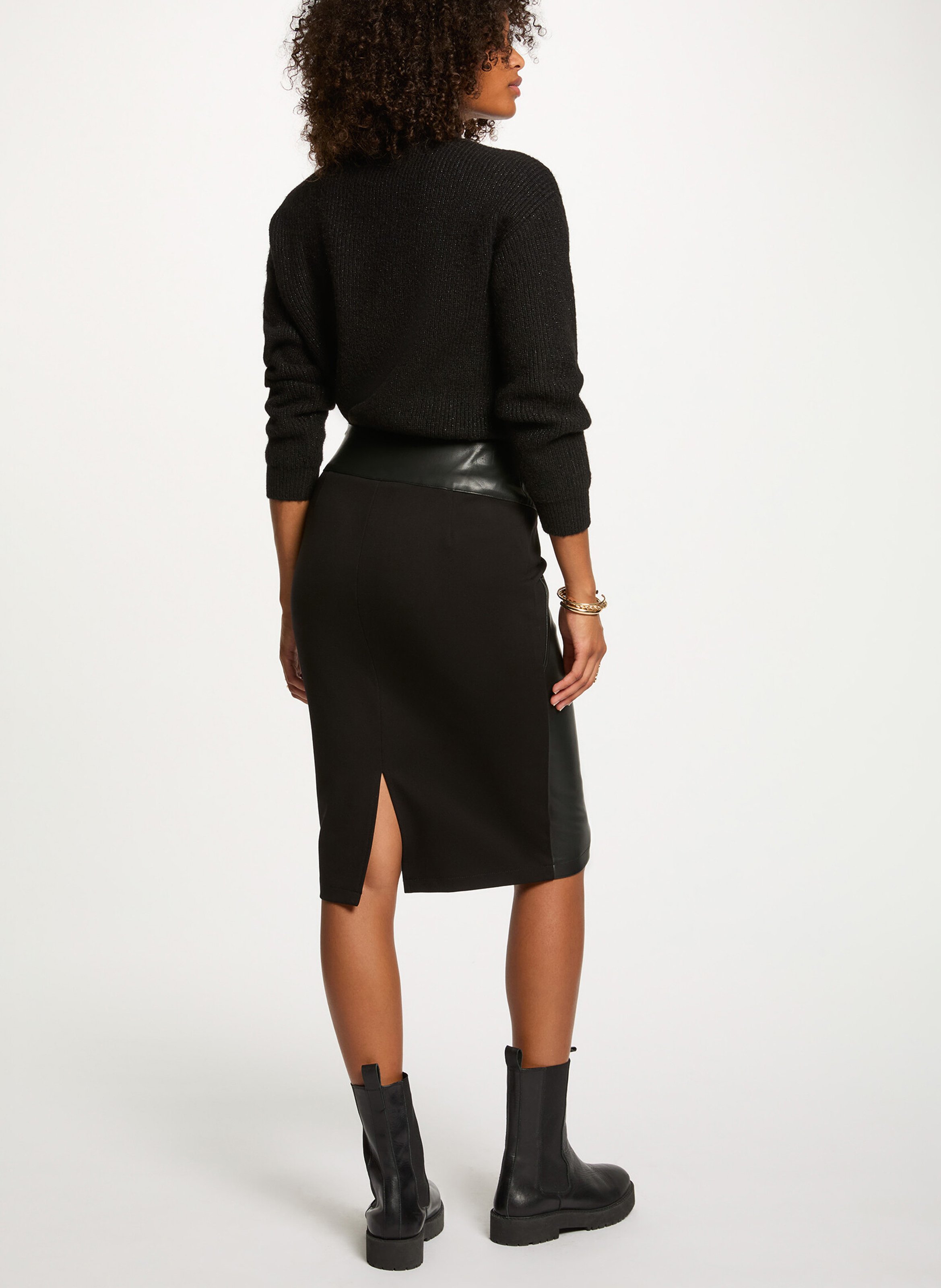 Jupe midi crayon bi-matière MORGAN Noir