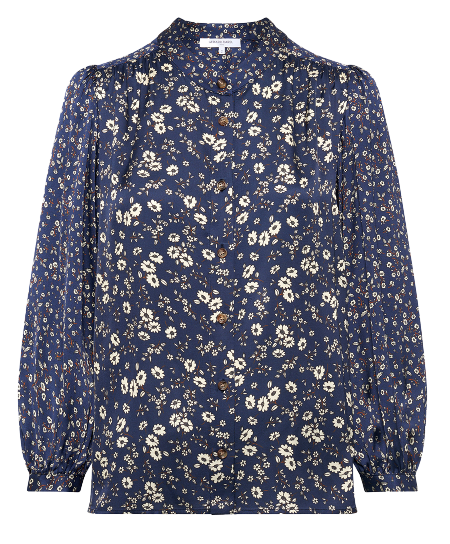 Mandarin collar blouse with floral print GERARD DAREL Brown